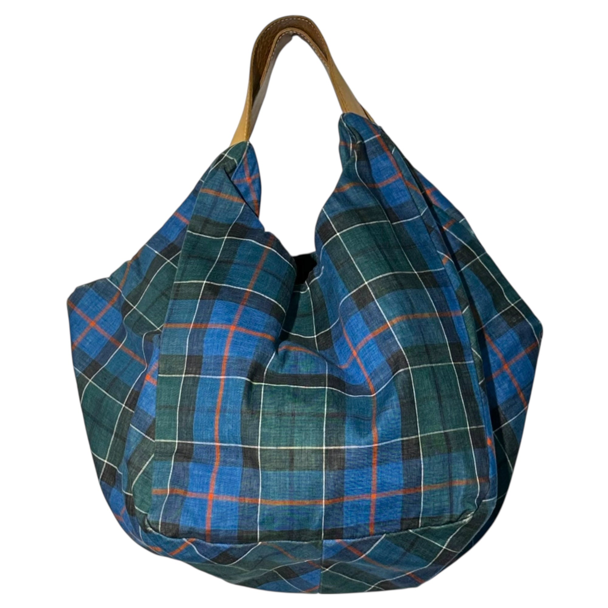 tricot COMME des GARCONS(トリココムデギャルソン) Leather Handle Linen Check Tote Bag レザー ハンドル リネン チェック トート バッグ TC-K 205 ブルー×グリーン