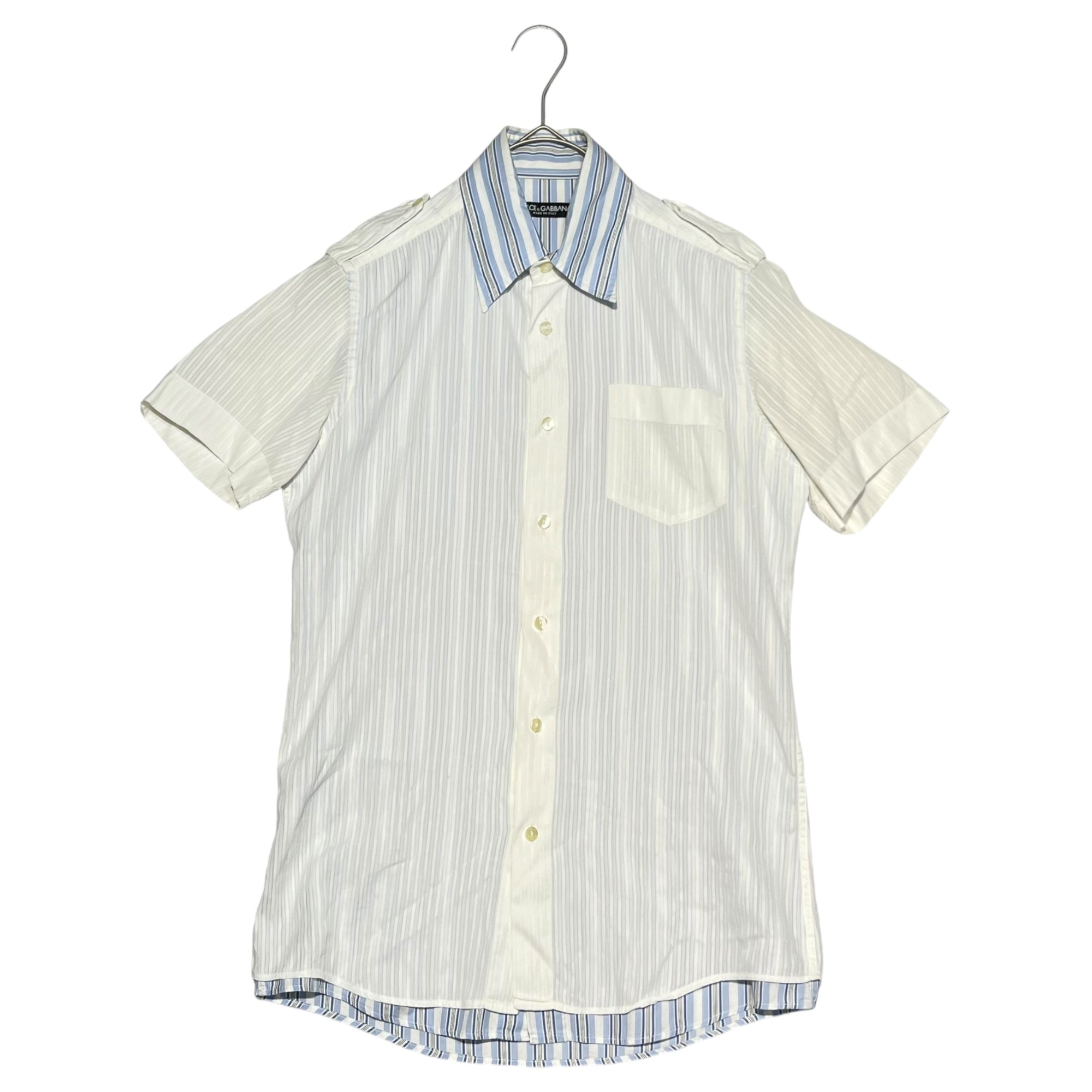 DOLCE&GABBANA(ドルチェ&ガッバーナドルガバ) 00's Epaulette layered S/S shirt エポレット レイヤード 半袖 シャツ 38(M程度) ホワイト×スカイブルー Y2K