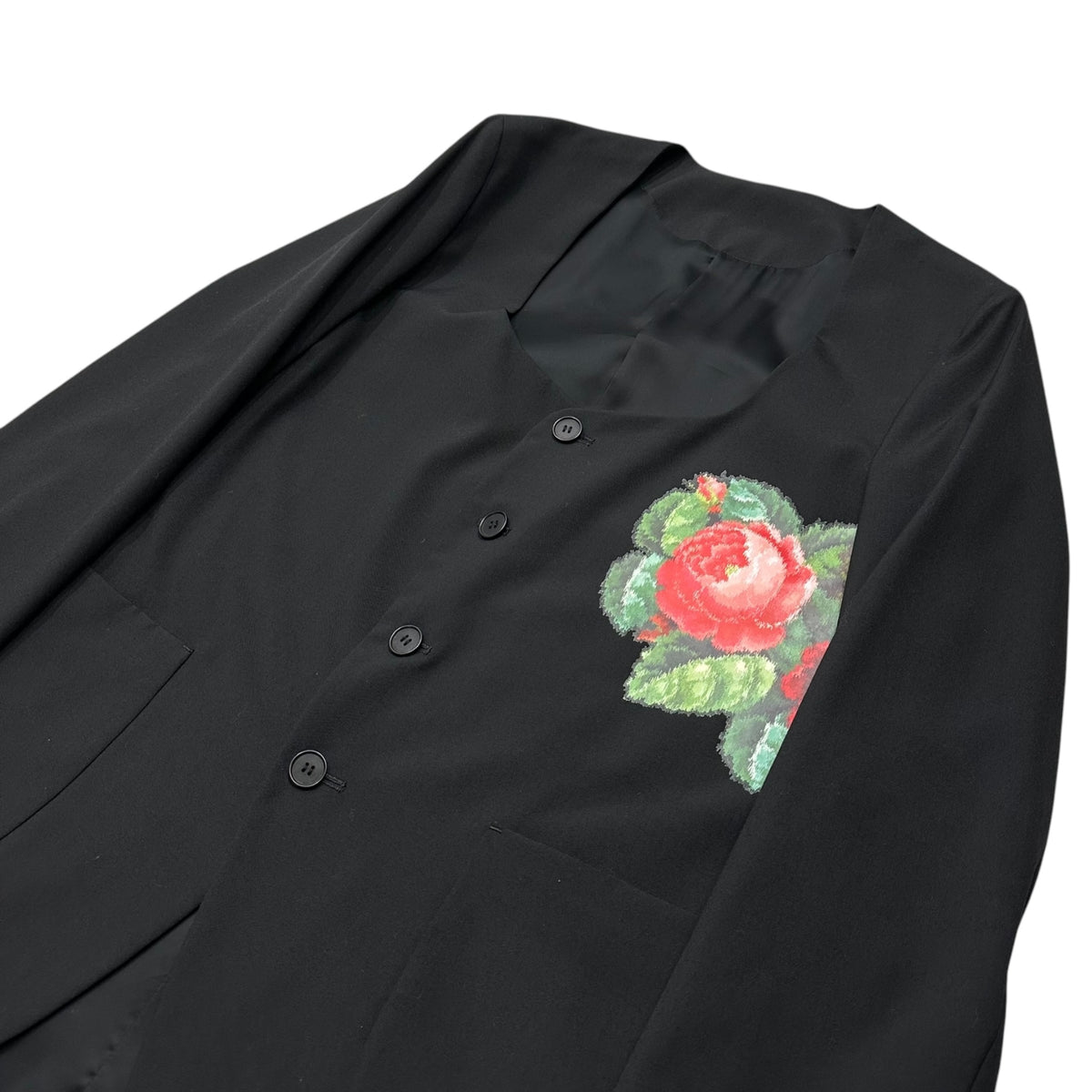 COMME des GARCONS HOMME PLUS(コムデギャルソンオムプリュス) 2012AW ”Neither Man Nor Woman” Rose Print Collarless Jacket 薔薇 プリント ノーカラー ジャケット PJ-J084 M ブラック AD2012 男でも女でもない