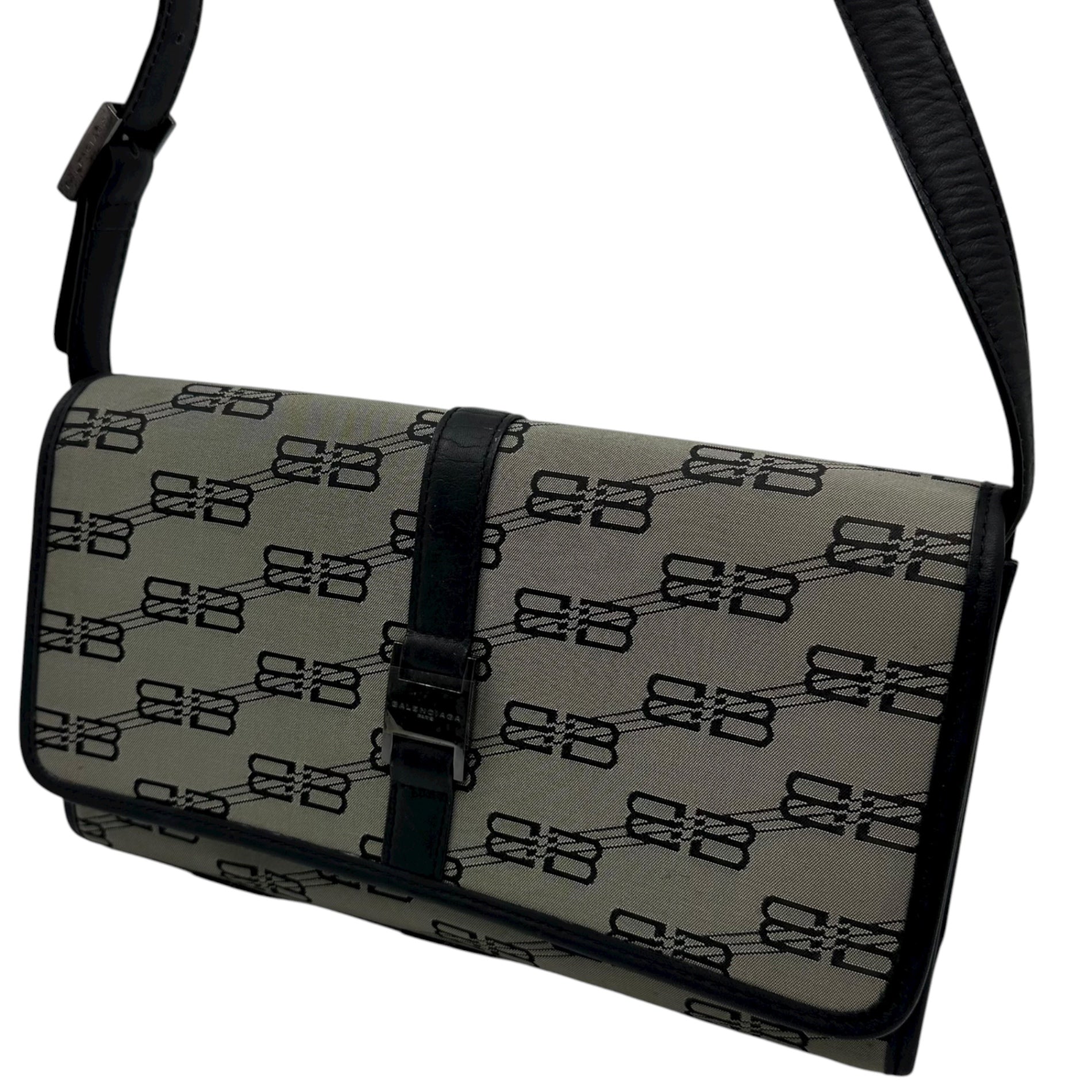 BALENCIAGA(バレンシアガ) BB All-Over Print Logo One-Shoulder Bag 総柄 ロゴ ワンショルダー バッグ グレー×ブラック ハンド 肩掛け ヴィンテージ