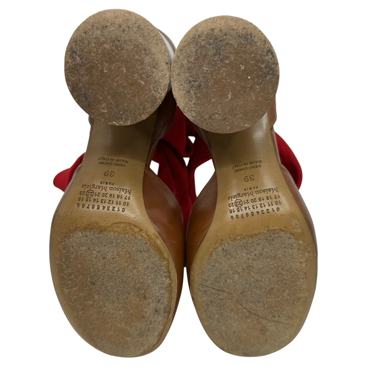 MAISON MARGIELA(メゾンマルジェラ) Scarf Band Heel Pumps スカーフ バンド ヒール パンプス 58WL0113 39(25.5cm程度) ブラウン×レッド