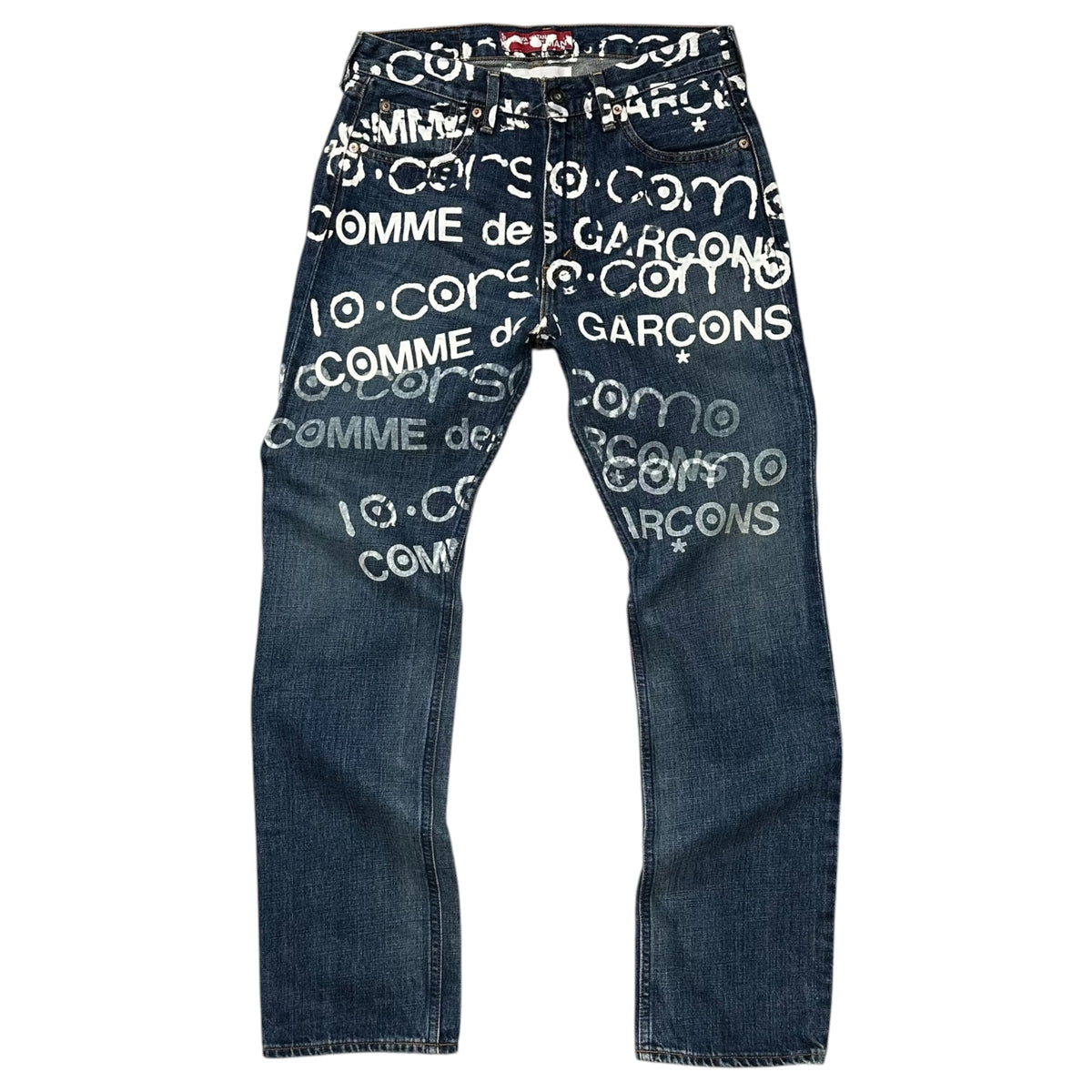 COMME des GARCONS JUNYA WATANABE MAN × Levi's × 10 corso como COMME des GARCONS(コムデギャルソンジュンヤワタナベマン × リーバイス × ドゥエチコルソコモ コムデギャルソン) 2002SS Penki logo Straight-Leg Denim Pants ペンキ ロゴ ストレート デニム パンツ SE-P201 30 インディゴ×ホワイト AD2001 00s アーカイブ 稀少