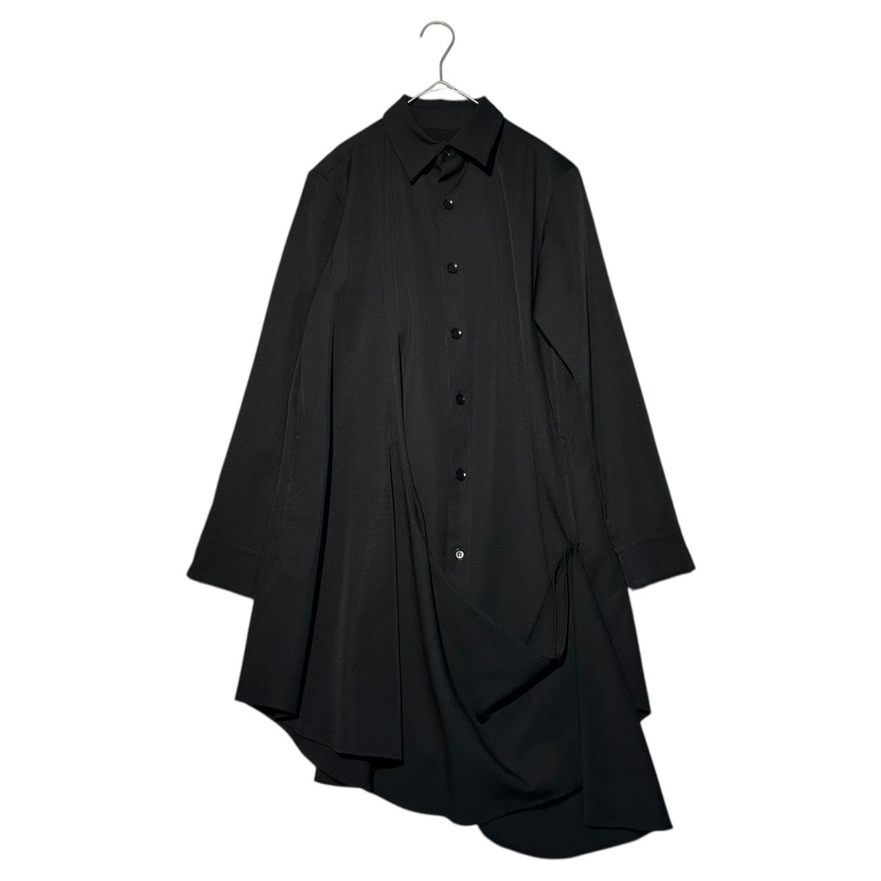 Y's(ワイズ) Wool Gabardine Front Layered Long-Sleeve Long Shirt ウール ギャバジン フロント 重ね 長袖 ロング シャツ YG-J03-100 1(S程度) ブラック