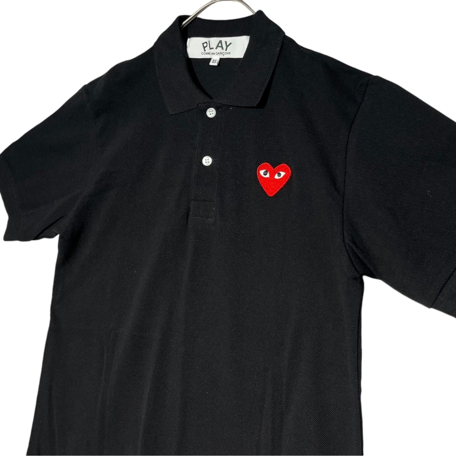 PLAY COMME des GARCONS(プレイコムデギャルソン) 24SS Pique heart patch polo shirt 鹿の子 ハート ワッペン ポロシャツ AX-T006 XS ブラック AD2024/4