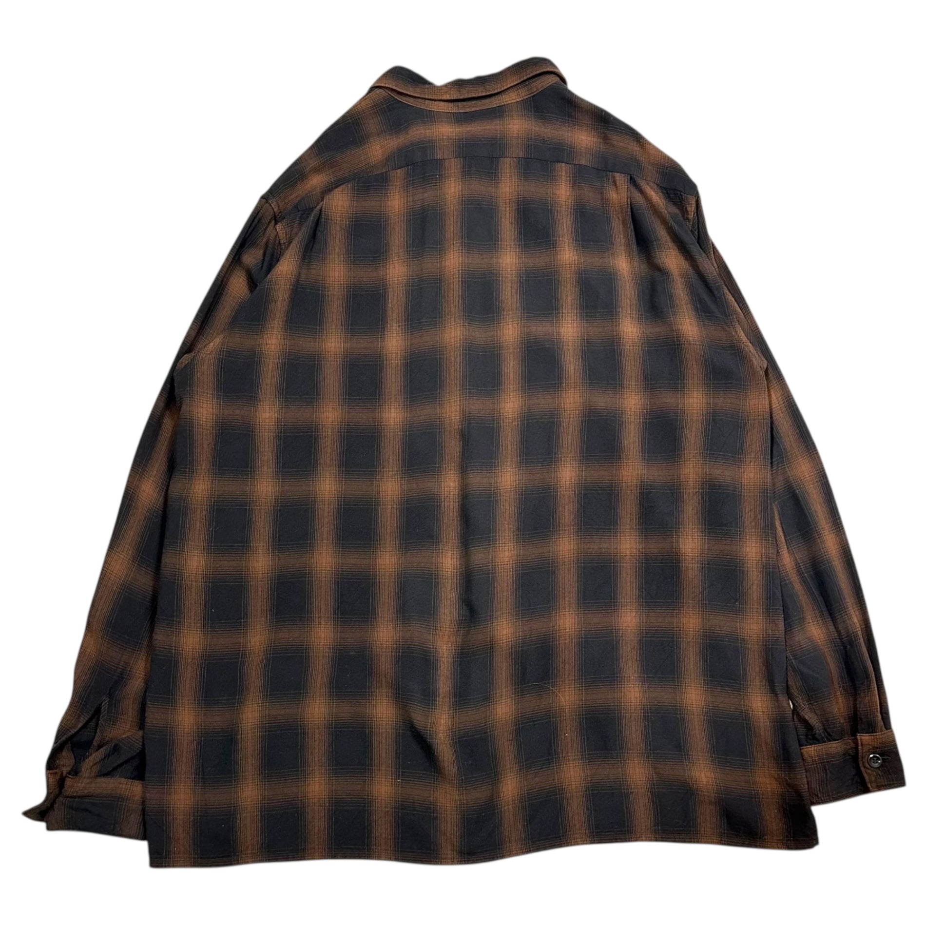 COMOLI(コモリ) 24SS Rayon open collar shirt レーヨン オープン カラー シャツ Z01-02005 2 ブラウン× 長袖 オンブレ チェック