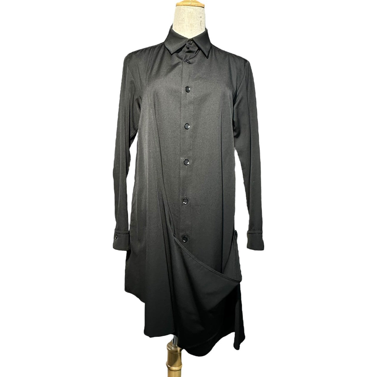 Y's(ワイズ) Wool Gabardine Front Layered Long-Sleeve Long Shirt ウール ギャバジン フロント 重ね 長袖 ロング シャツ YG-J03-100 1(S程度) ブラック