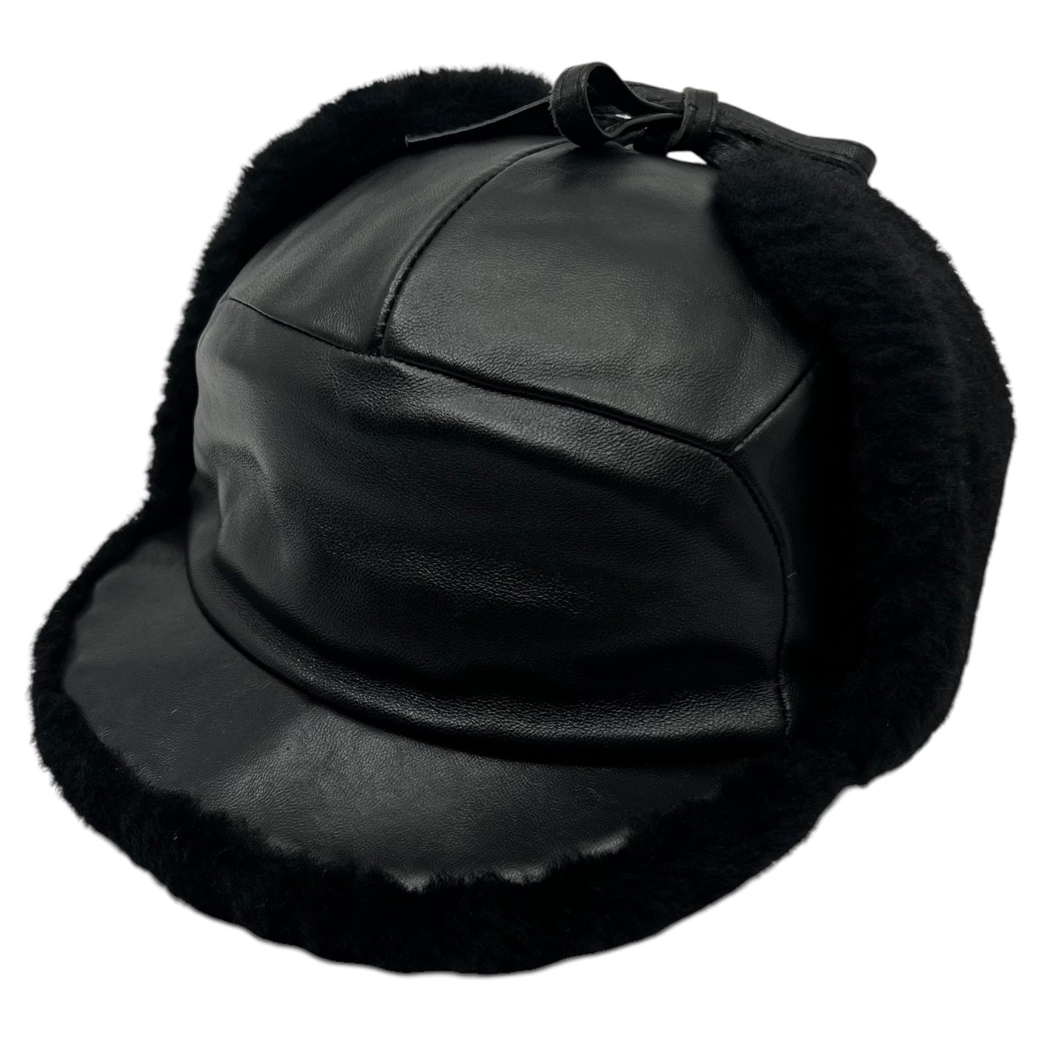 MISTRAL(ミストラル) Lamb shearling leather flight cap ラム ムートン レザー フライト キャップ 58 ブラック フランス製