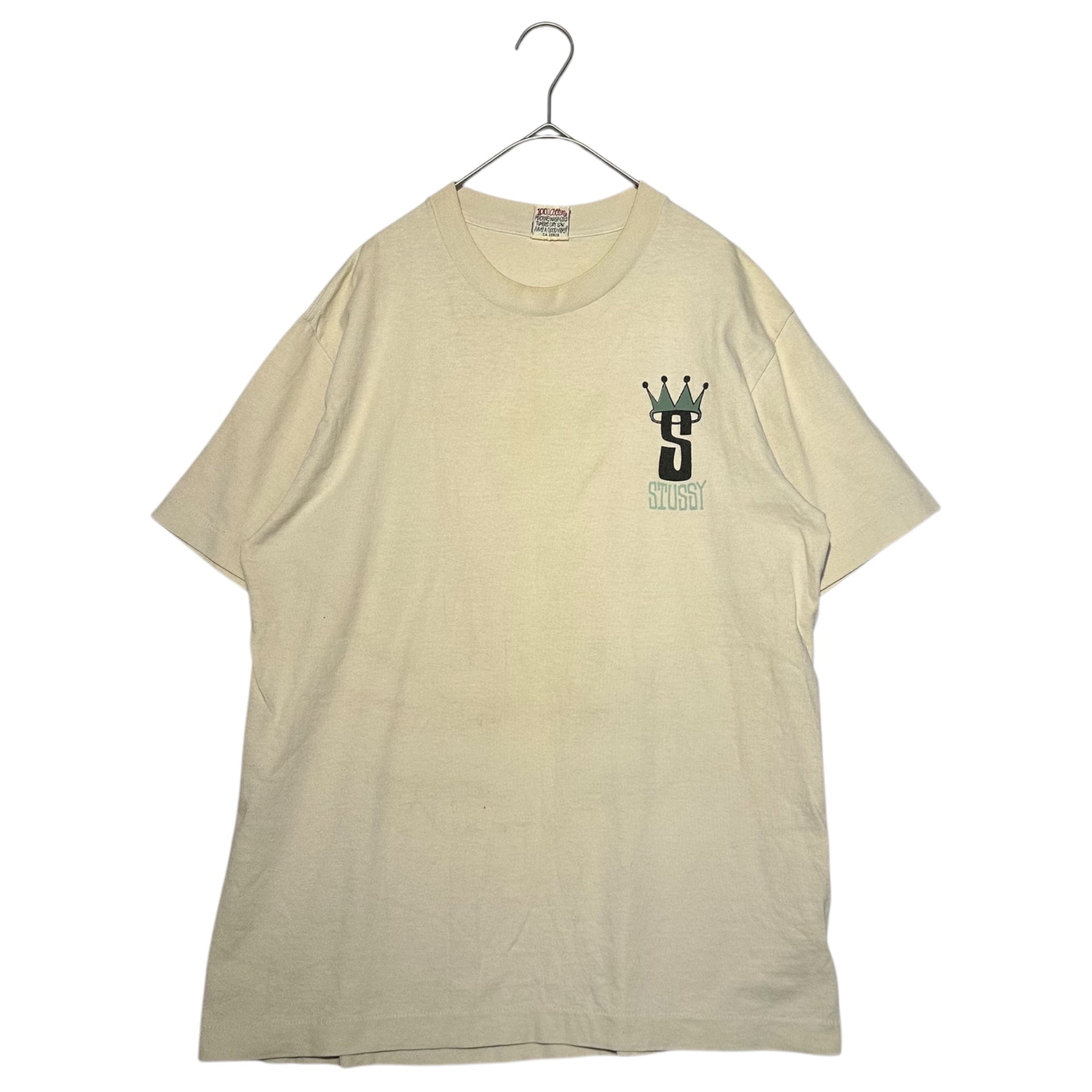 STUSSY(ステューシー) 90's  S Logo Crown Print Vintage T-Shirt Sロゴ クラウン プリント ヴィンテージ Tシャツ M ベージュ 白タグ 90年代 半袖 王冠