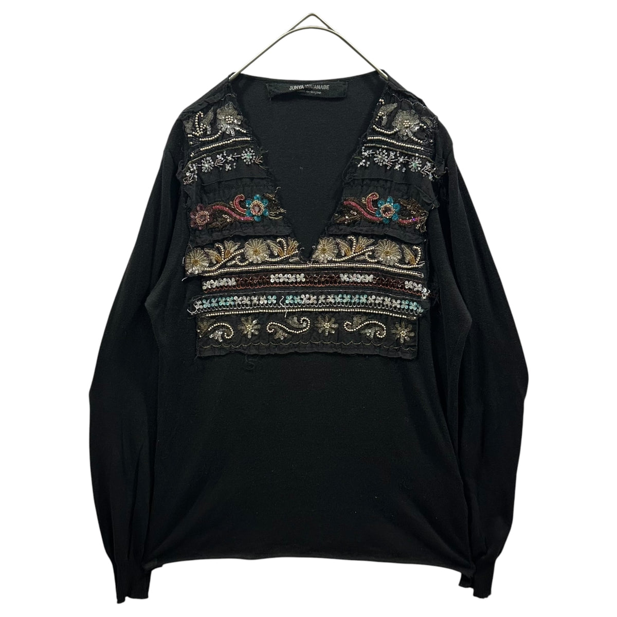 JUNYA WATANABE COMME des GARCONS(ジュンヤワタナベコムデギャルソン) 2005SS L/S Garment-Dyed Cut-and-Sewn with Sequins and Beads 製品染め スパンコール ビーズ 装飾 長袖 カットソー JO-N010 FREE ブラック AD2004 00s アーカイブ
