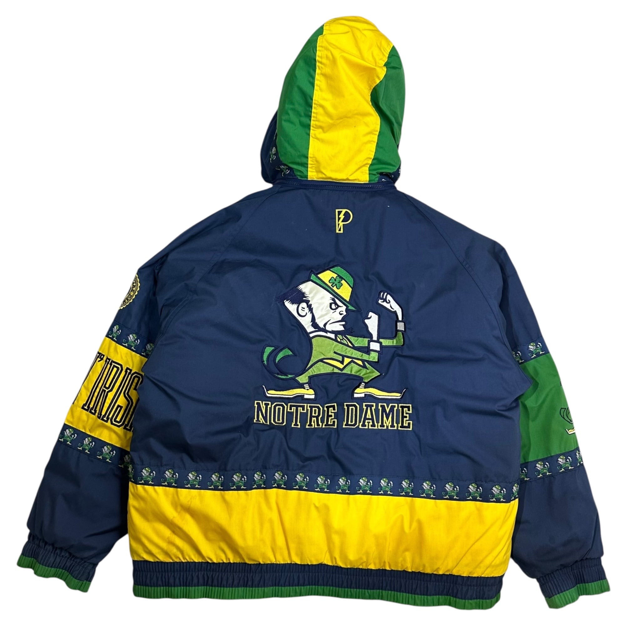 PRO PLAYER(プロプレイヤー) OLD NOTRE DAME Padded Jacket オールド ノートルダム 中綿 ジャケット XL ネイビー×グリーン×イエロー 古着