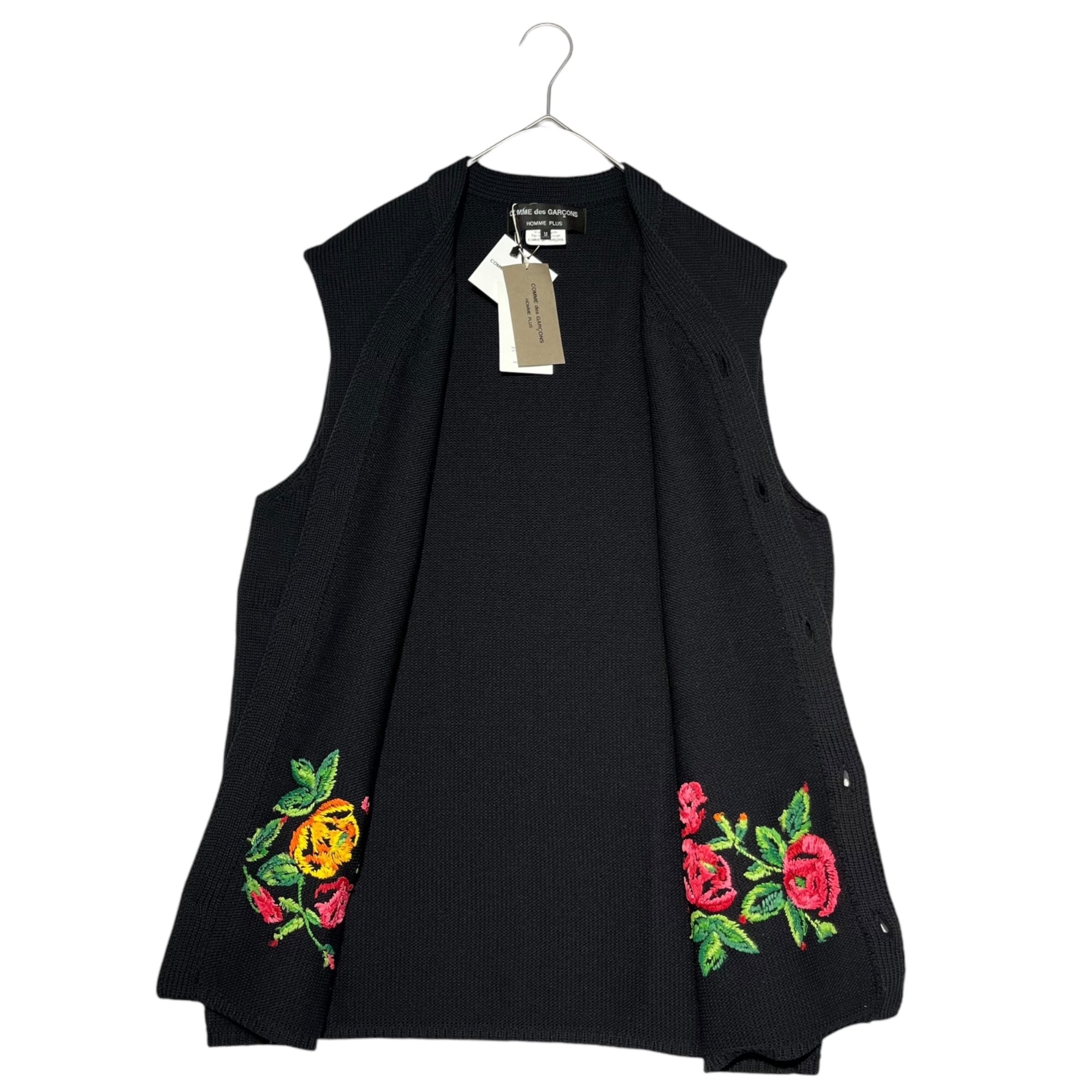 COMME des GARCONS HOMME PLUS(コムデギャルソンオムプリュス) 22SS flower embroidery knit vest 花刺繍 ニット ベスト PI-N007 M ブラック AD2021 花の存在期