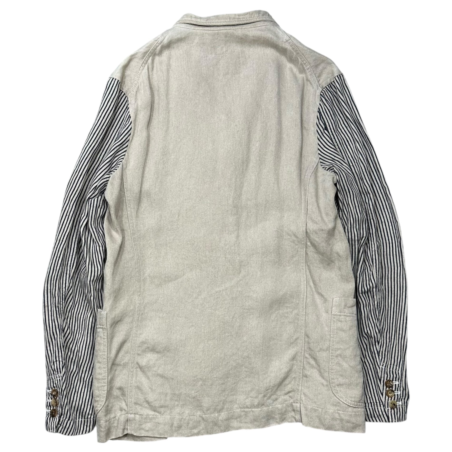 COMME des GARCONS HOMME DEUX(コムデギャルソンオムドゥ) Linen Jacket with Stripes on the Sleeves 袖 ストライプ リネン ジャケット DM-J086 M アイボリー×ブラック AD2013