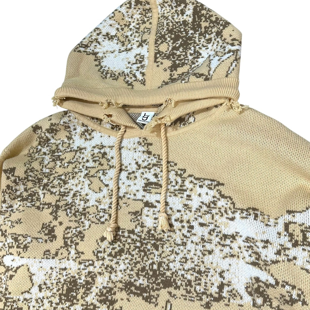 GB MOUTH(ジービーマウス) Algae "藻" Knit Hoodie ダメージ加工 ニット フーディー FREE ベージュ パーカー