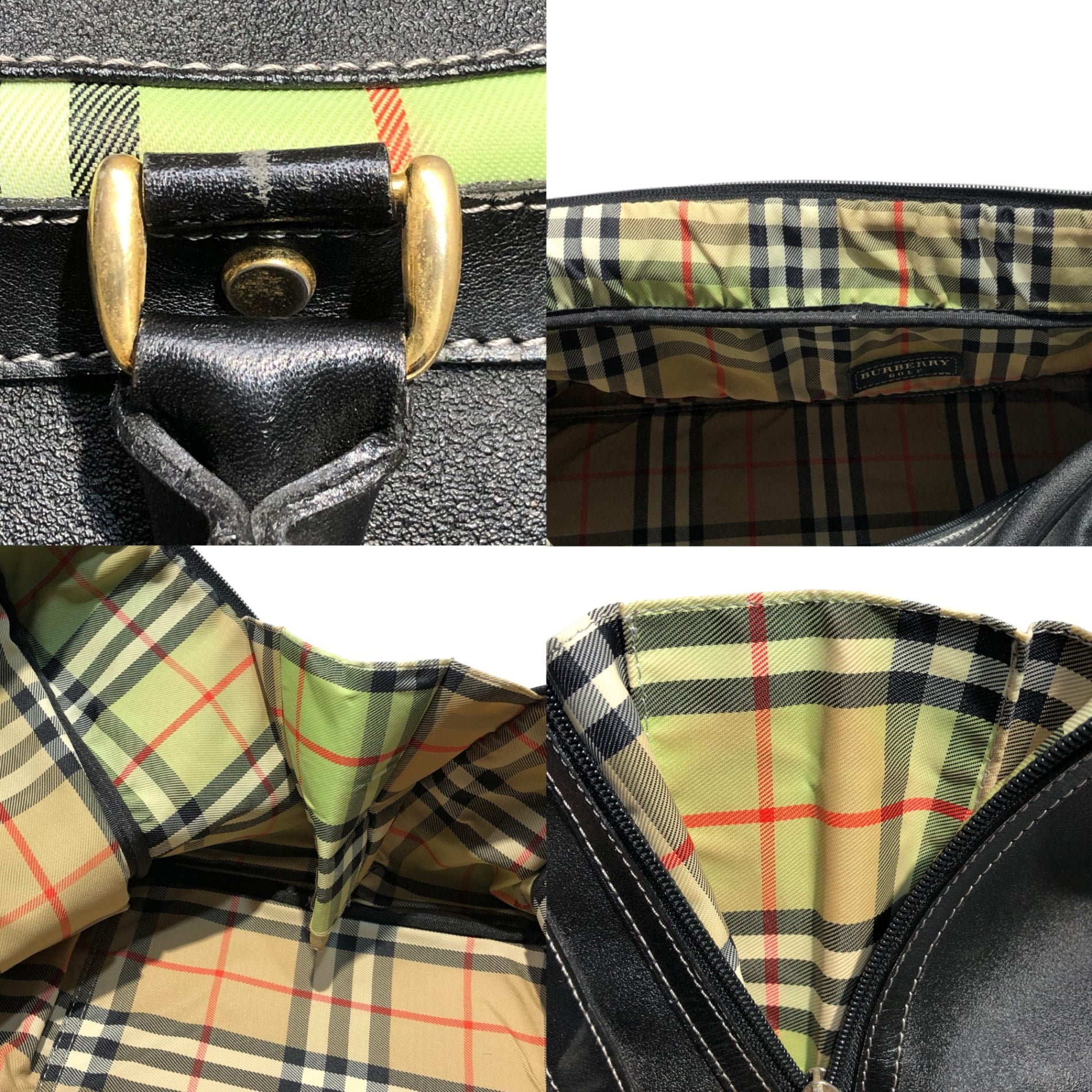 BURBERRY GOLF(バーバリーゴルフ) ノヴァチェック レザー ボストンバッグ 旅行 鞄 ブラック