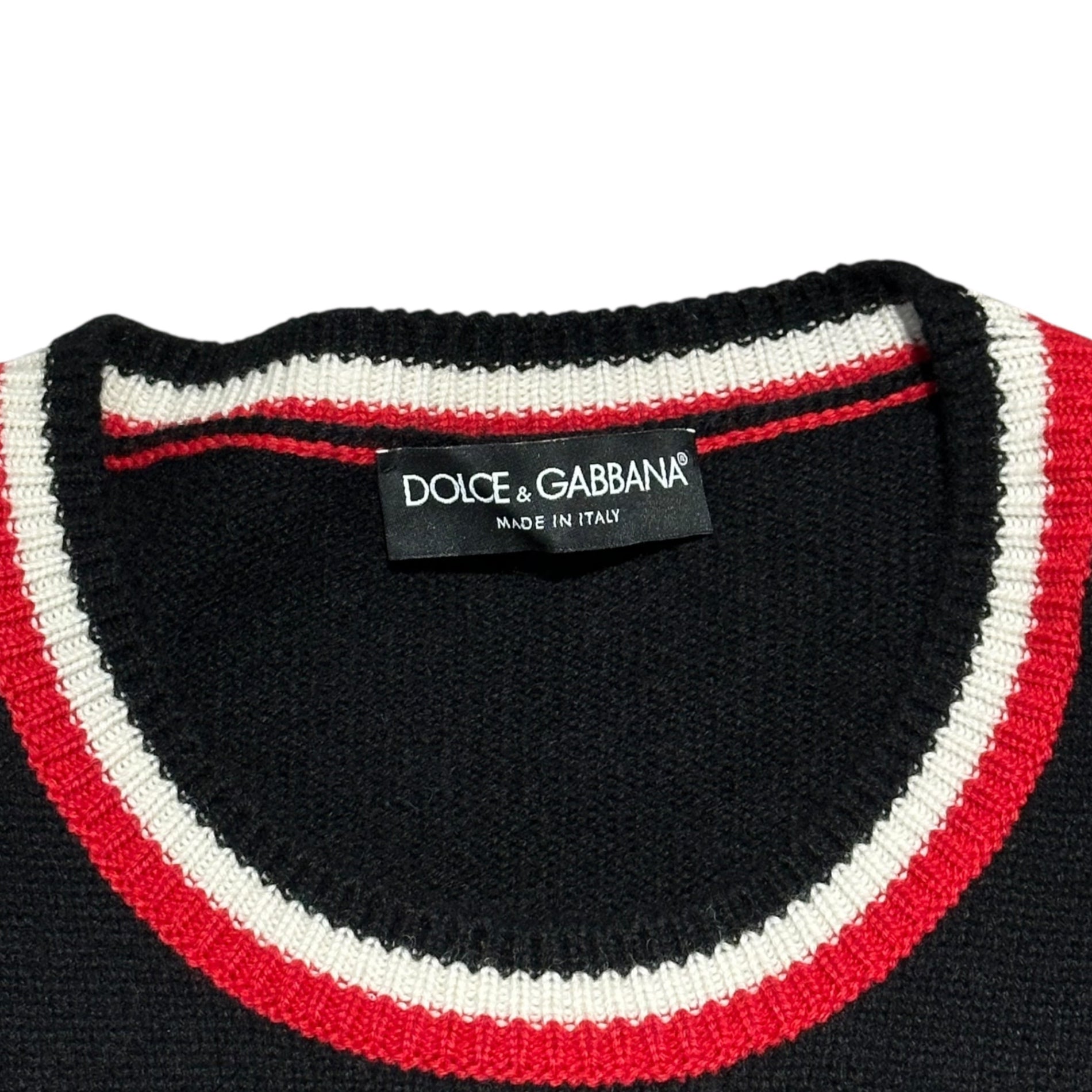 DOLCE&GABBANA(ドルチェ&ガッバーナドルガバ) Pig of the Year cashmere knit ピック 刺繍 カシミア クルーネック ニット GX455T JAWKW 48(M程度) ブラック×レッド 豚 ブタ