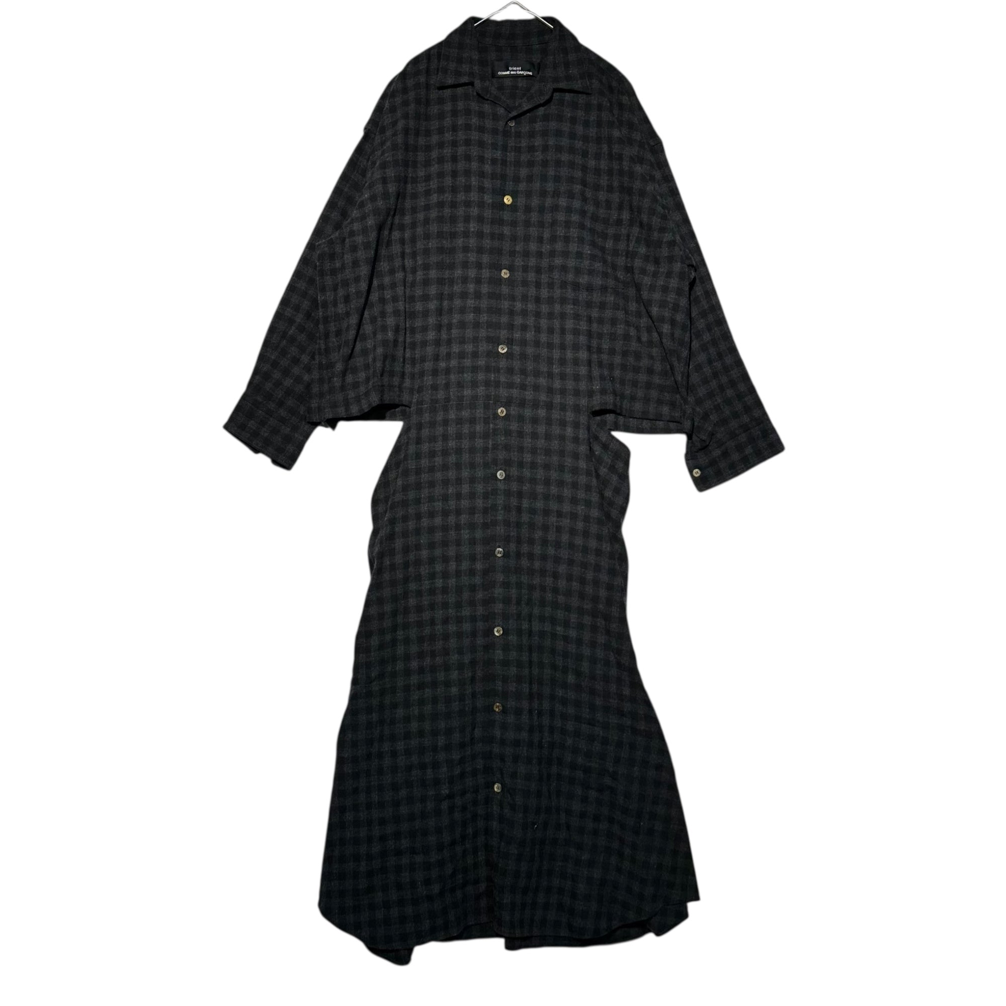 tricot COMME des GARCONS(トリココムデギャルソン) 80's Slash-Processed Wool Check Long Shirt Dress 80年代 スラッシュ加工 ウール チェック ロング シャツ ワンピース TO-050210 FREE グレー×ブラック 川久保玲 本人期 アーカイブ