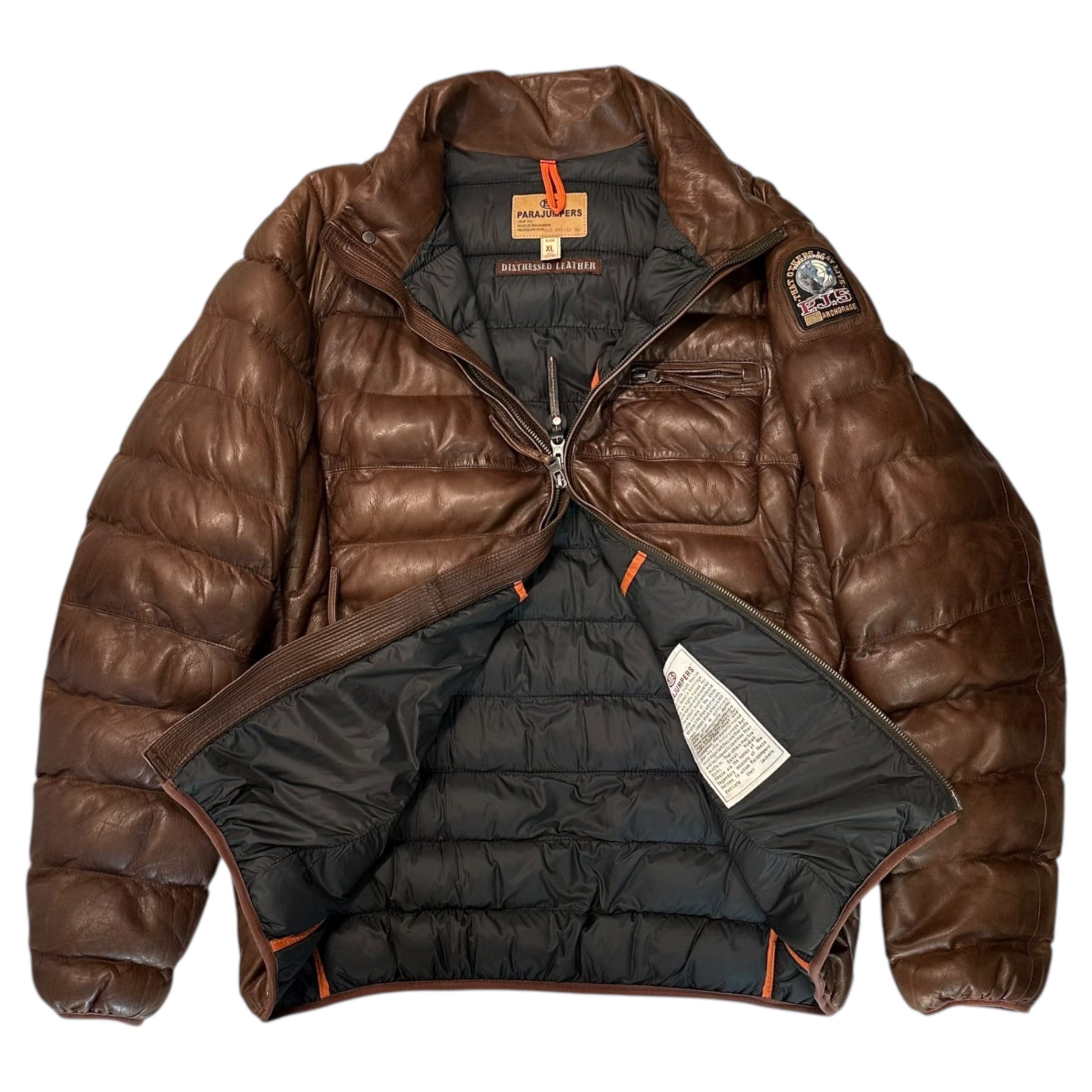 PARAJUMPERS(パラジャンパーズ) Lamb Leather Quilted Padded Jacket ラムレザー キルティング パテッド ジャケット 15WMPMJCKLE02 XL ブラウン 中綿
