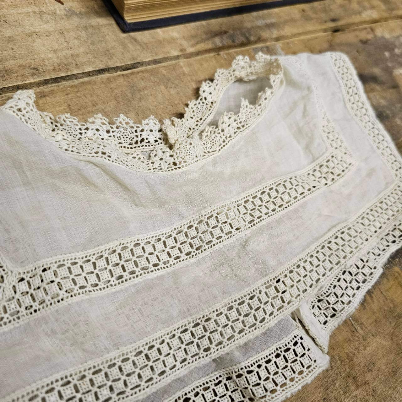 Euro antique(ヨーロッパアンティーク) France cotton lace collar フランス コットンとレースのやさしい襟 ホワイト