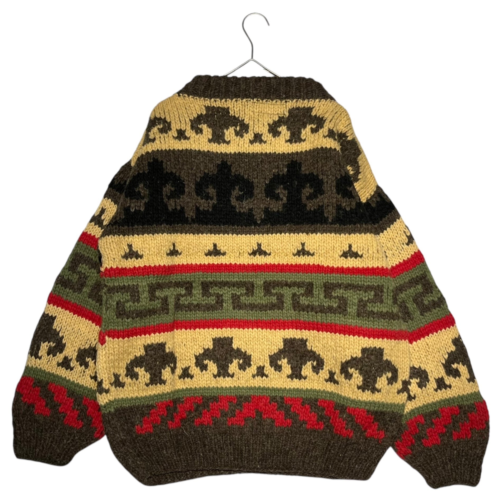 INDIGENOUS DESIGNS(インディアンデザインズ) Ecuador made Indian low gauge knit エクアドル製 インディアン ローゲージ ニット 環境保護 サスティナブル オーガニック L ブラウン×ベージュ