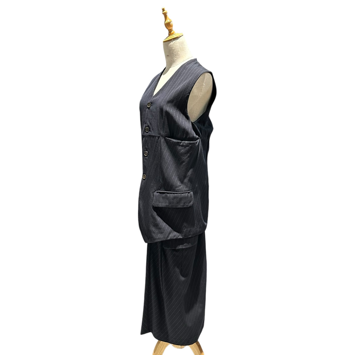 COMME des GARCONS(コムデギャルソン) 1993SS  Striped sleeveless jacket and skirt set-up ストライプ ノースリーブ ジャケット スカート セットアップ GV-11002 M ネイビー AD1993 90's 90年代