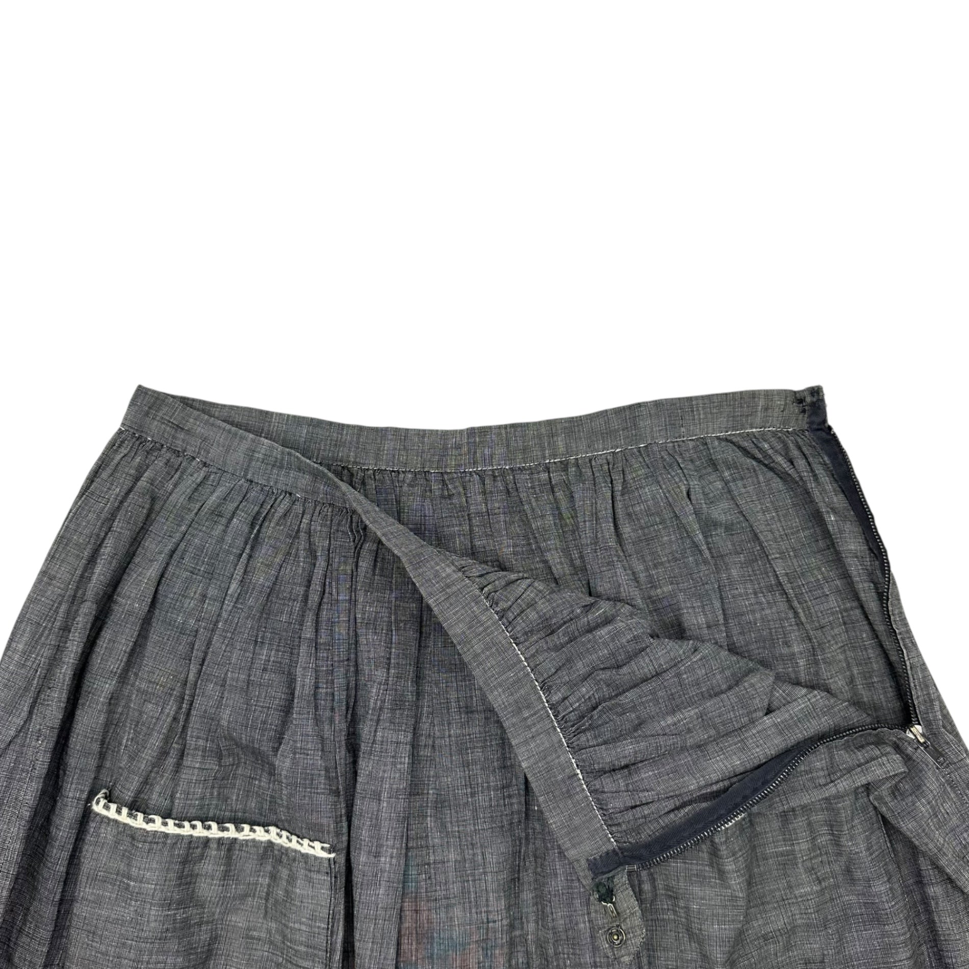 Euro vintage(ヨーロッパヴィンテージ) pokets_front two pokets tacked skirt フロントポケット付きタックデニムスカート 表記無し(S～M程度) ブルーグレー