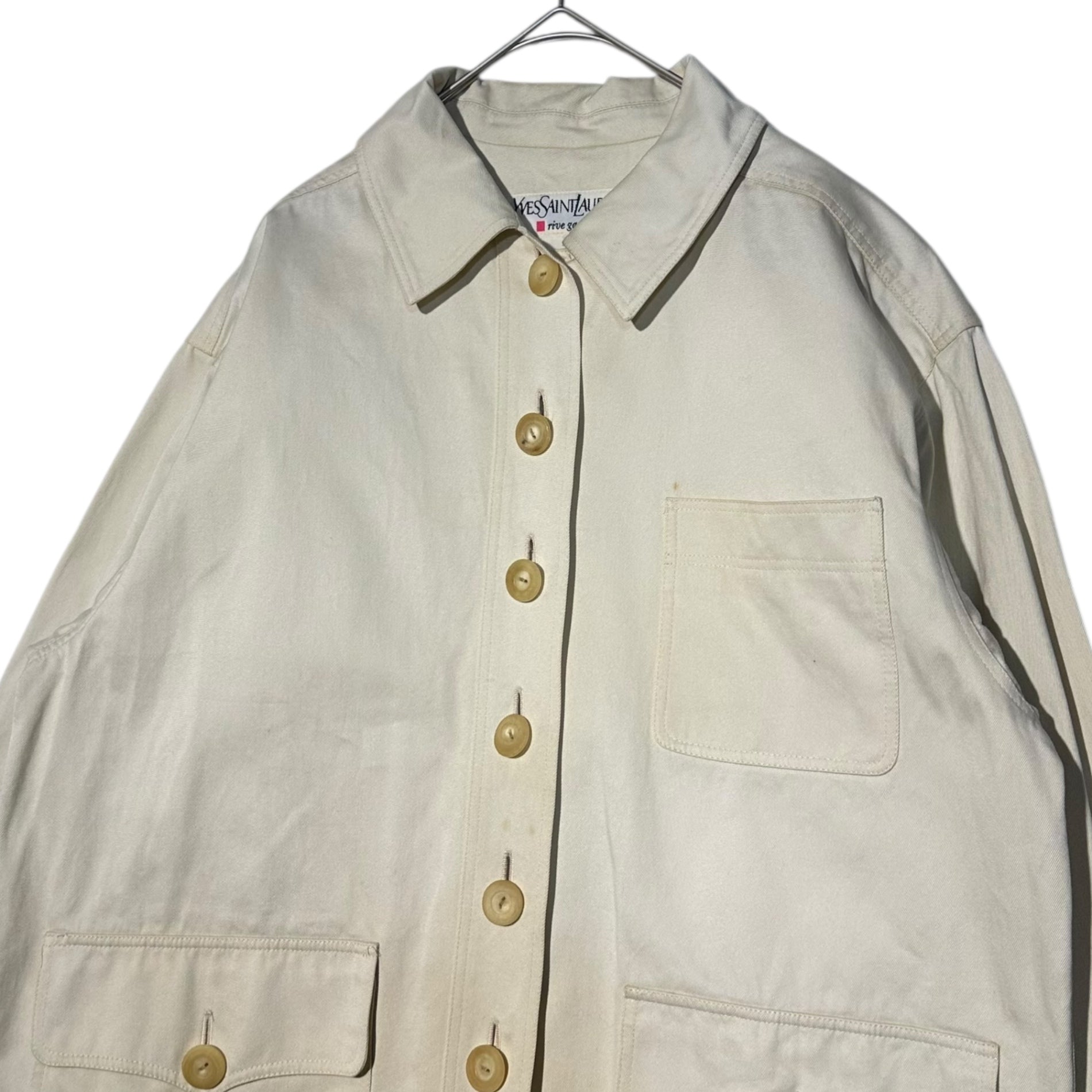 YVES SAINT LAURENT rive gauche(イヴサンローランリヴゴーシュ) 80～90's 7-button flap pocket work jacket 7ボタン フラップ ポケット ワークジャケット 38(M) ホワイト EURO VINTAGE