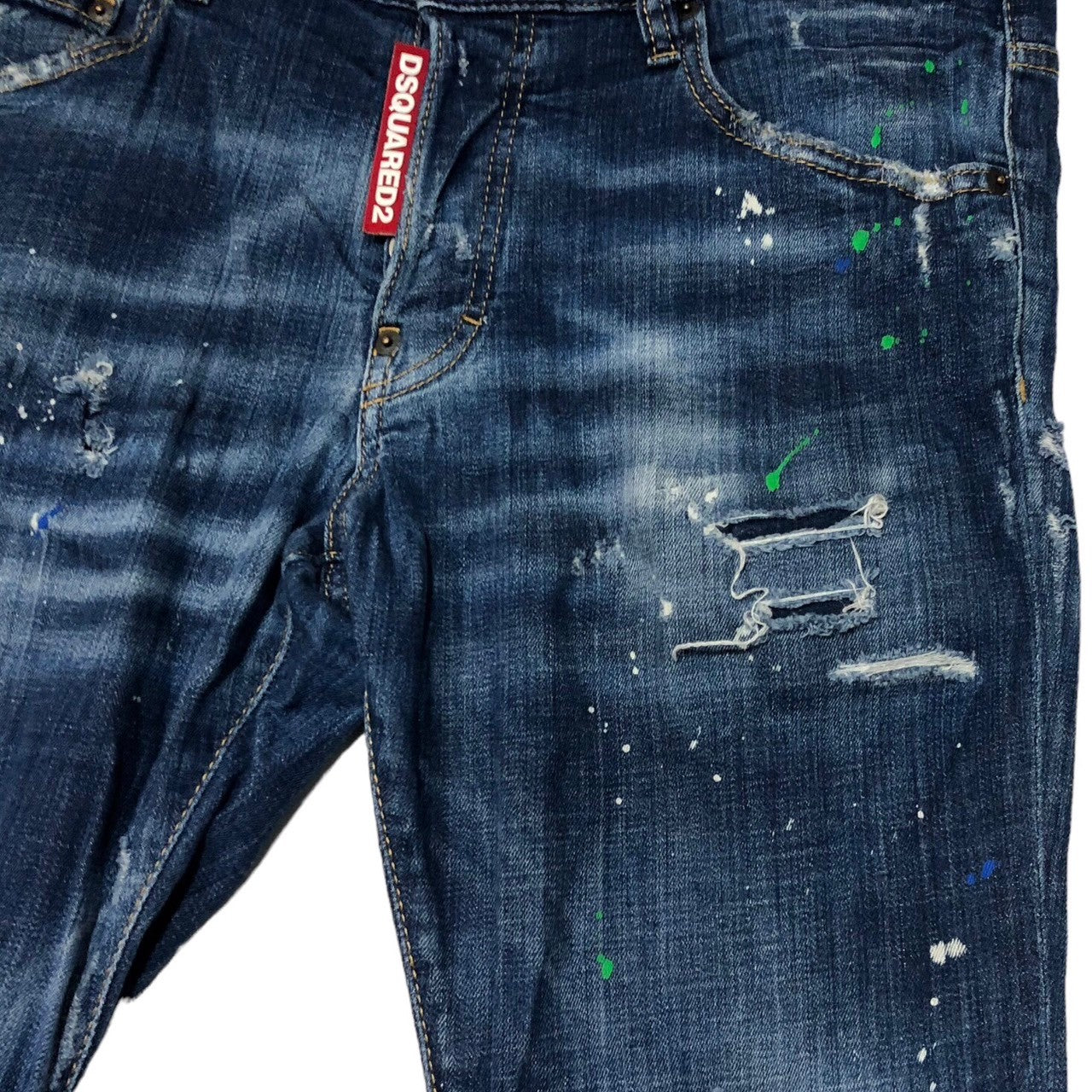 DSQUARED2(ディースクエアード) 19AW SKATER JEAN スケーター ジーンズ ペンキ デニム パンツ ダメージ加工 ロゴ S71LB0635 48(L程度) インディゴ