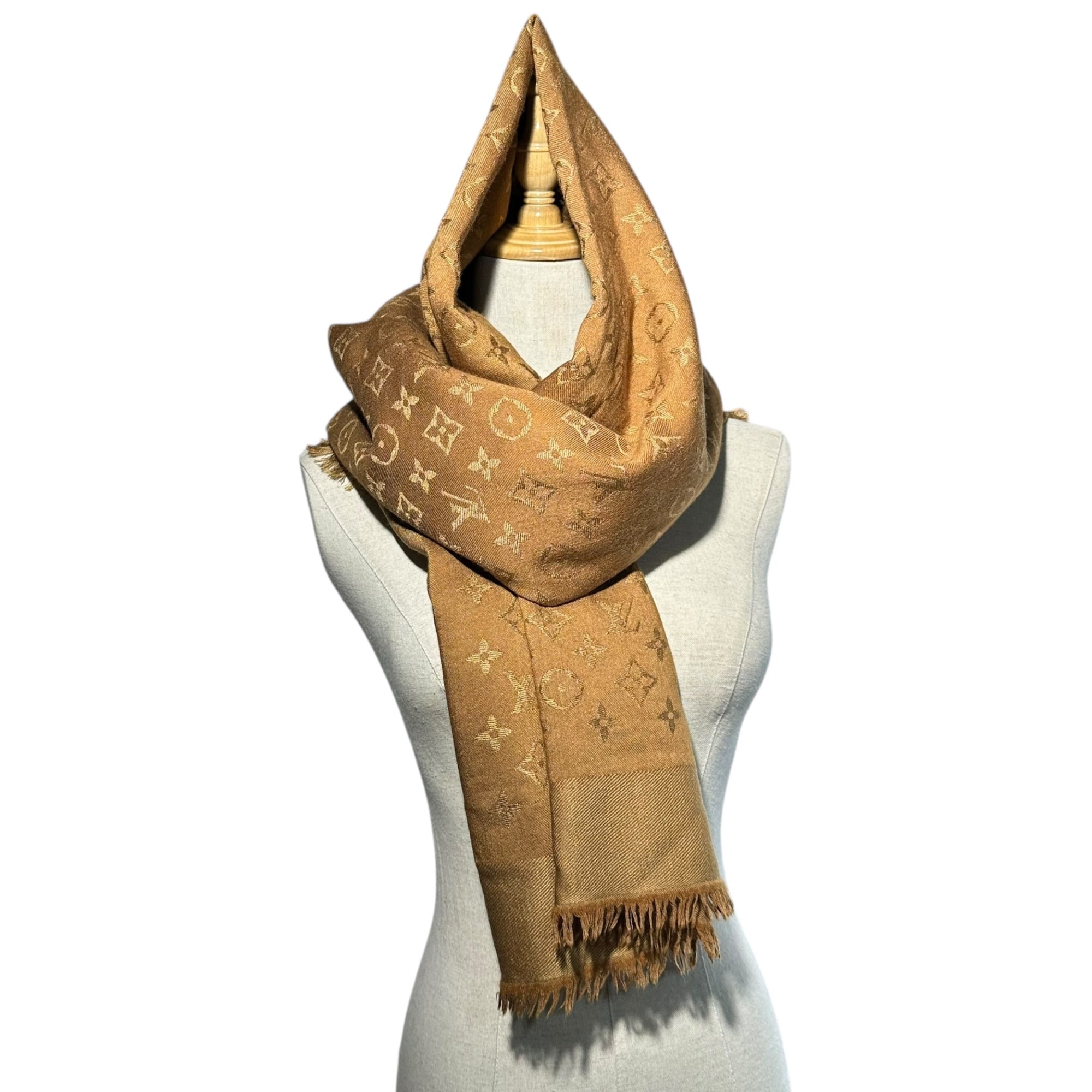 LOUIS VUITTON(ルイヴィトン) Monogram Silk Wool Stole モノグラム シルク ウール ストール ブラウン マフラー ショール