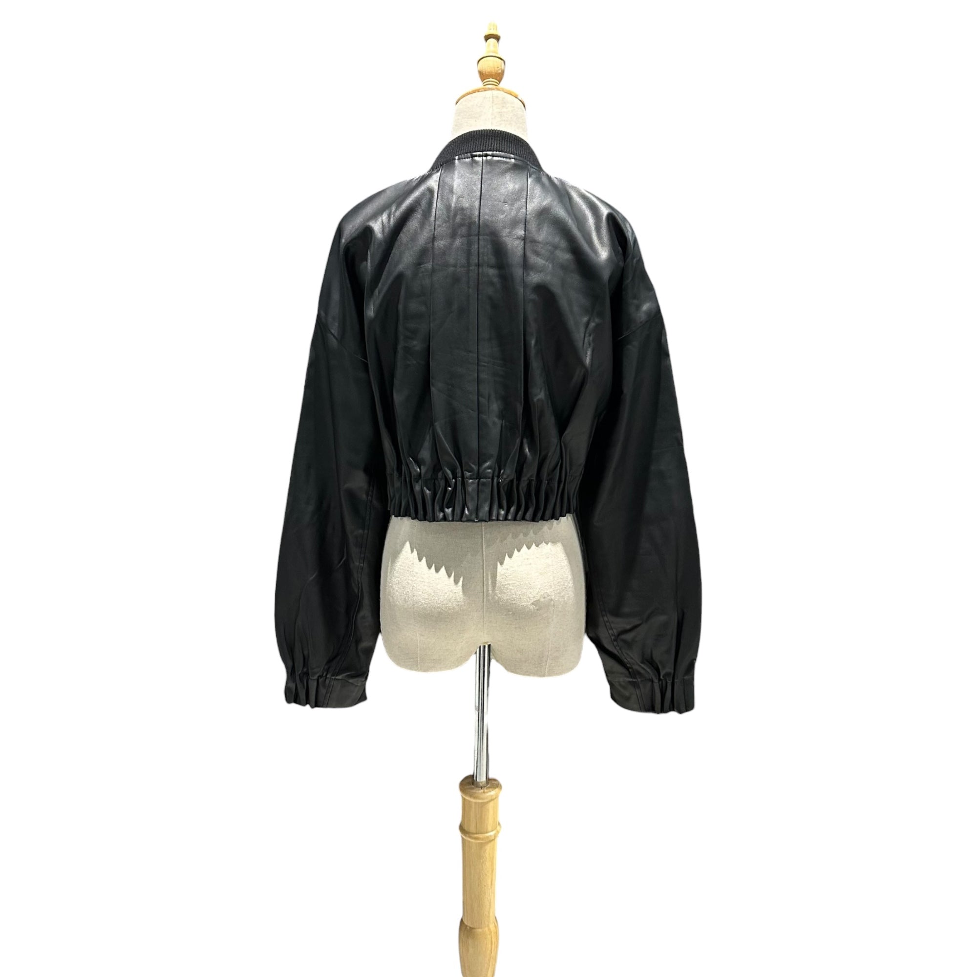 UN3D.(アンスリード) Pleated Gathered Short Blouson タック ギャザー ショート ブルゾン 522340102201-01 38 ブラック エコレザー ジャケット