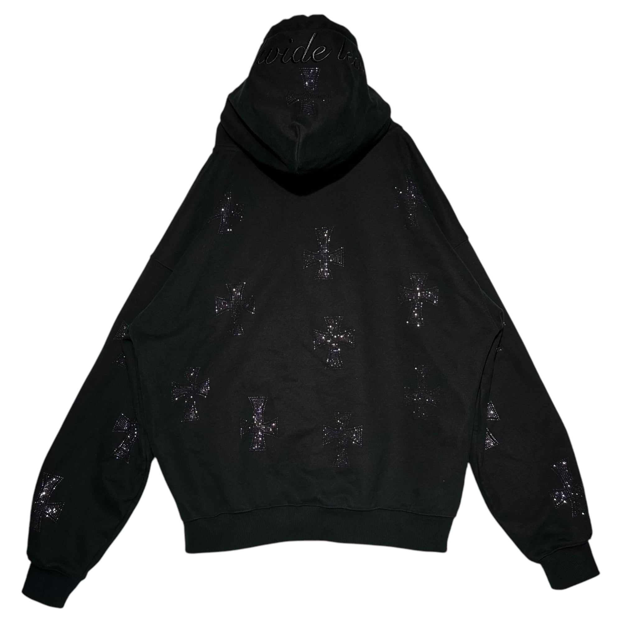 Unknown london(アンノウンロンドン) Cross Rhinestone Zip Up Hoodie クロス ライン ストーン ジップ アップ パーカー L ブラック