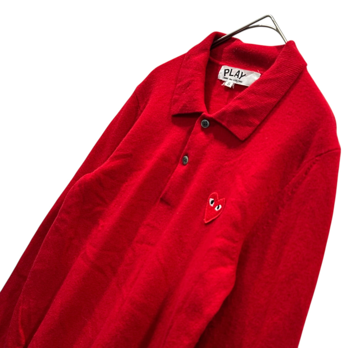 PLAY COMME des GARCONS(プレイコムデギャルソン) 2000's Heart-Patch Knit Polo Shirt ハート ワッペン ニット ポロ シャツ AZ-N005 S レッド AD2003 00s アーカイブ
