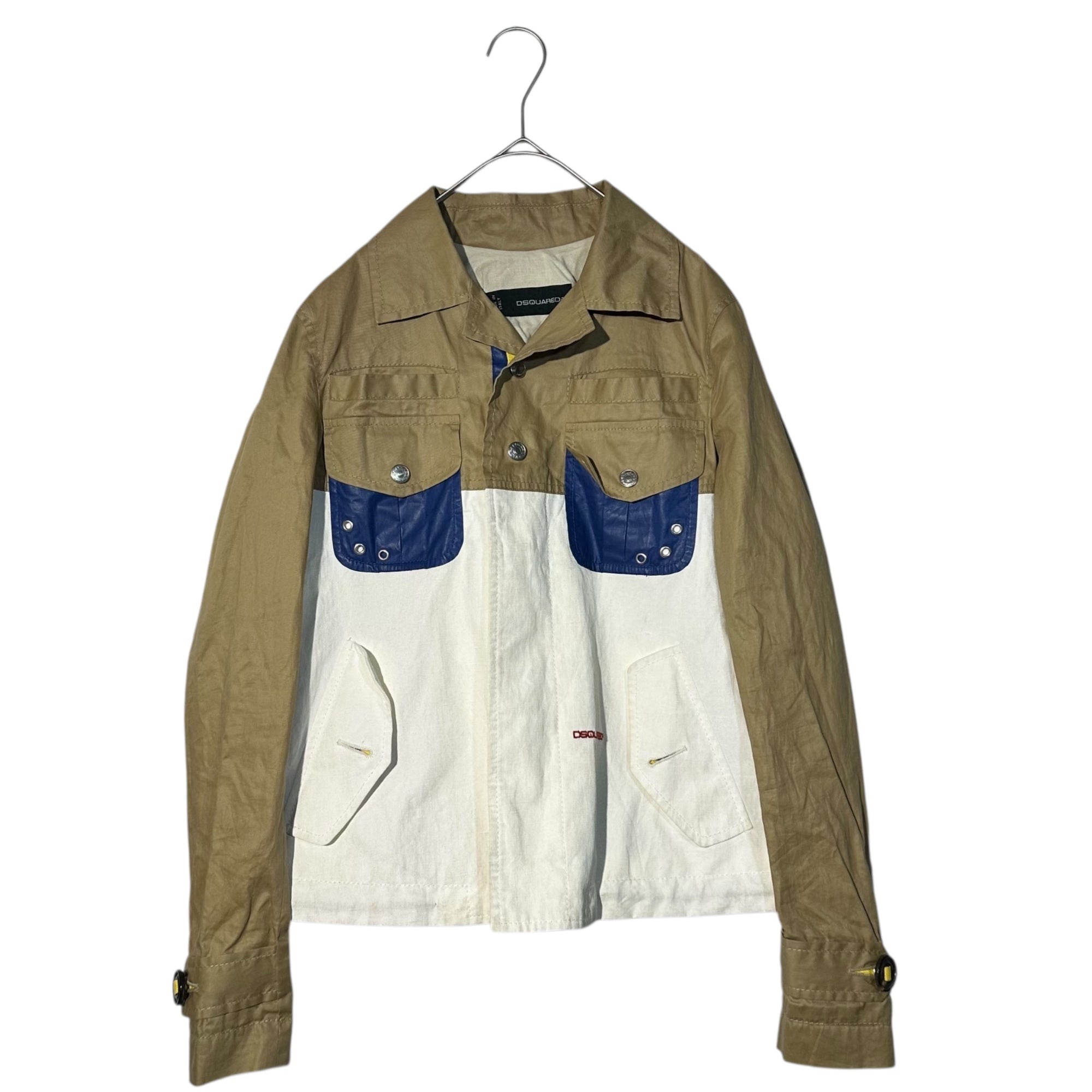 DSQUARED2(ディースクエアード) Polyurethane coated flap pocket design jacket ポリウレタン コーティング フラップポケット デザイン ジャケット 372026391 40(L程度) ベージュ×ホワイト×ブルー