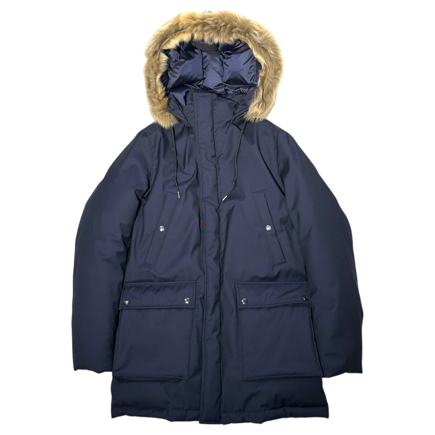 PAUL SMITH(ポールスミス) Loro Piana fabric fur trimmed down jacket ロロピアーナ社製 ファブリック ファー 装飾 ダウン ジャケット 283126 R265S S ネイビー×ベージュ
