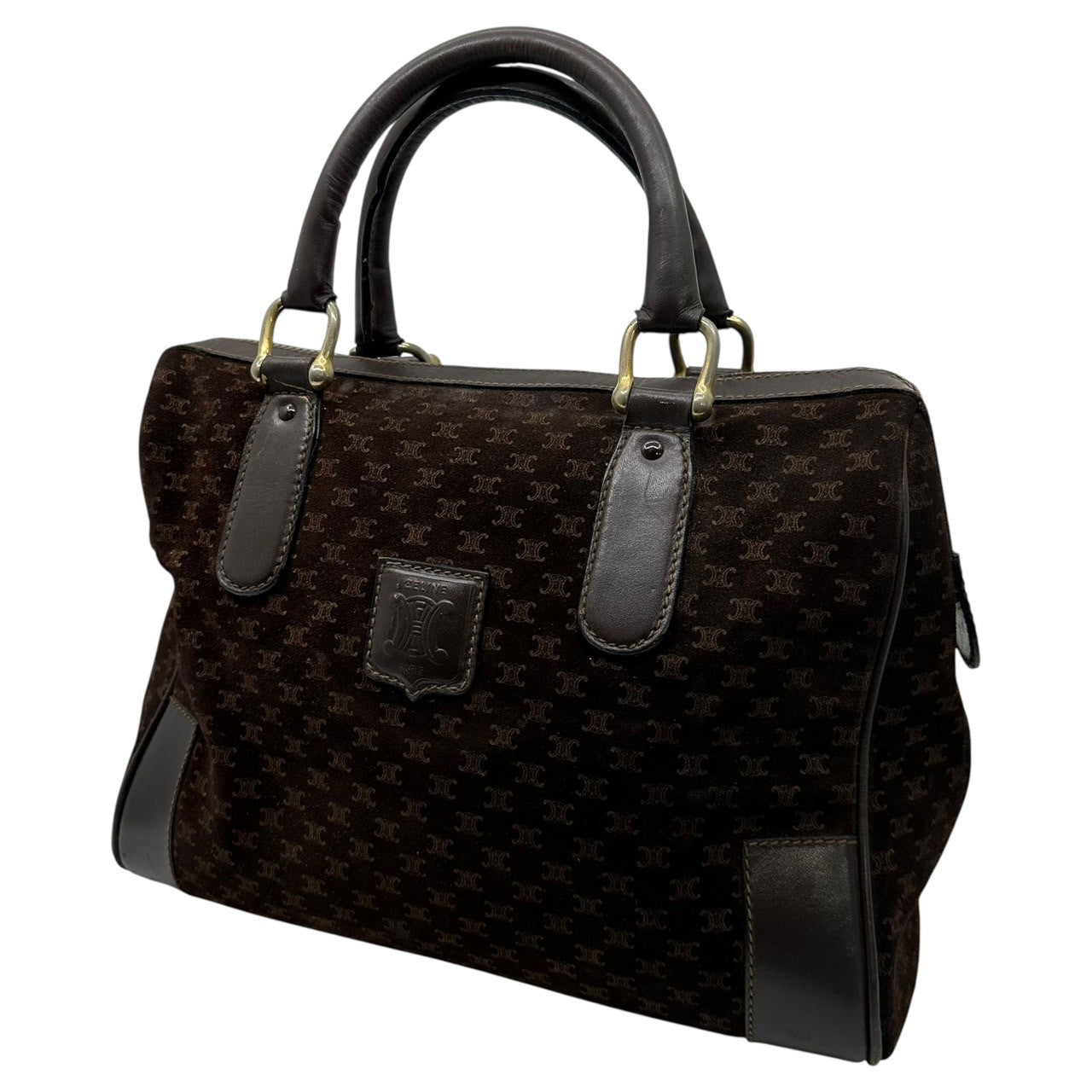 CELINE(セリーヌ) Macadam Pattern Suede Boston Bag マカダム柄 スウェード ボストン バッグ ブラック OLD オールド ヴィンテージ ミニ