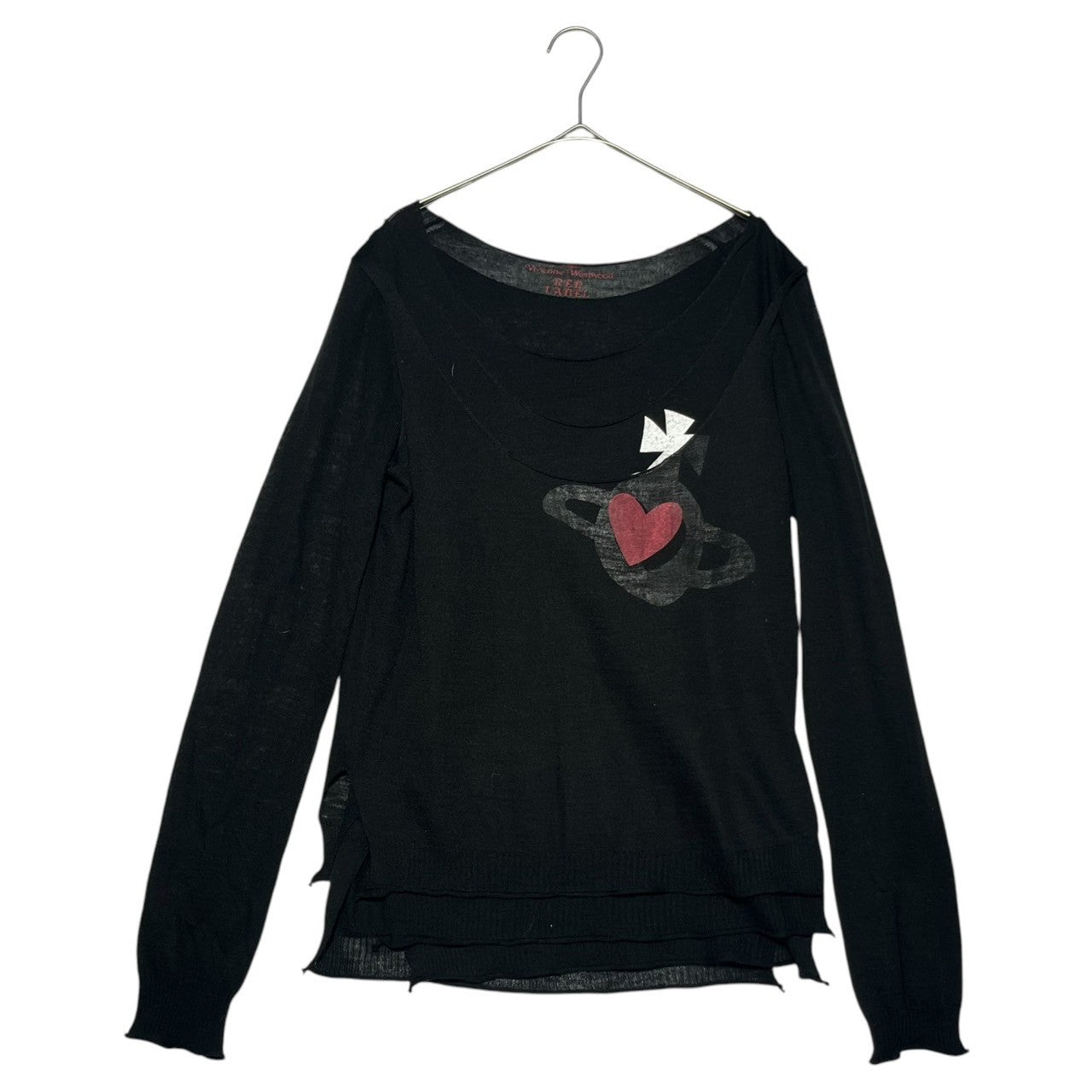 Vivienne Westwood RED LABEL(ヴィヴィアンウエストウッドレッドレーベル) 00's Heart print layered high gauge knit ハート プリント レイヤード ハイゲージ ニット 357-01-17036 3(L) ブラック オリゾンティタグ