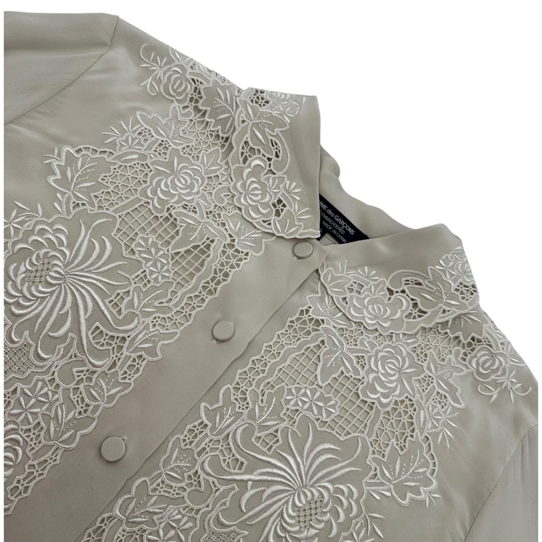 COMME des GARCONS(コムデギャルソン) 1980's Aoyama Exclusive All-Silk Floral Cutwork Blouse 青山限定 オールシルク フラワー カットワーク ブラウス KB-91006 S グレージュ AD表記無 80s アーカイブ 稀少
