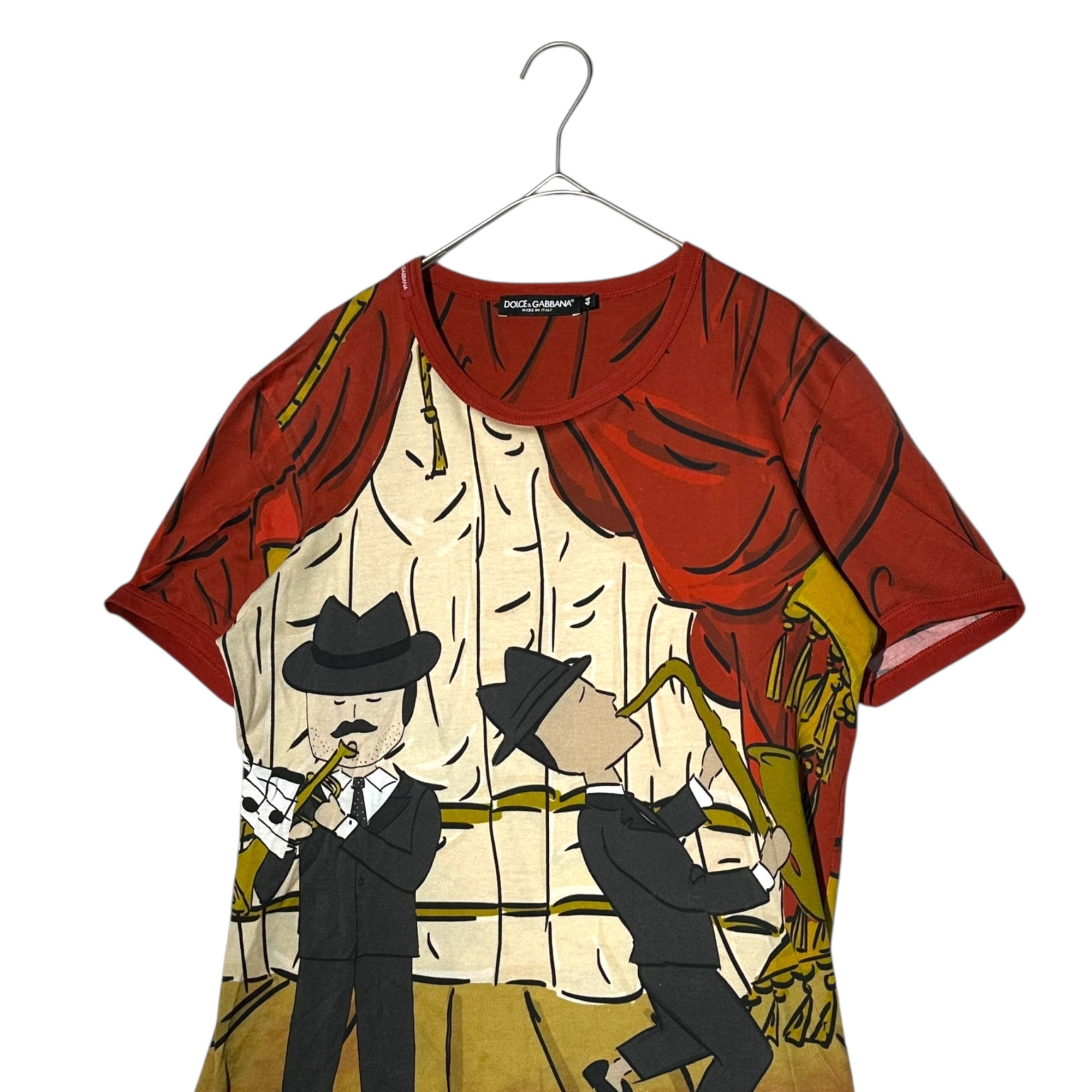 DOLCE&GABBANA(ドルチェ&ガッバーナドルガバ) Jazz Illustration All-Over Print T-Shirt ジャズ イラスト 総 プリント Tシャツ G8GX8T 44(XS) レッド