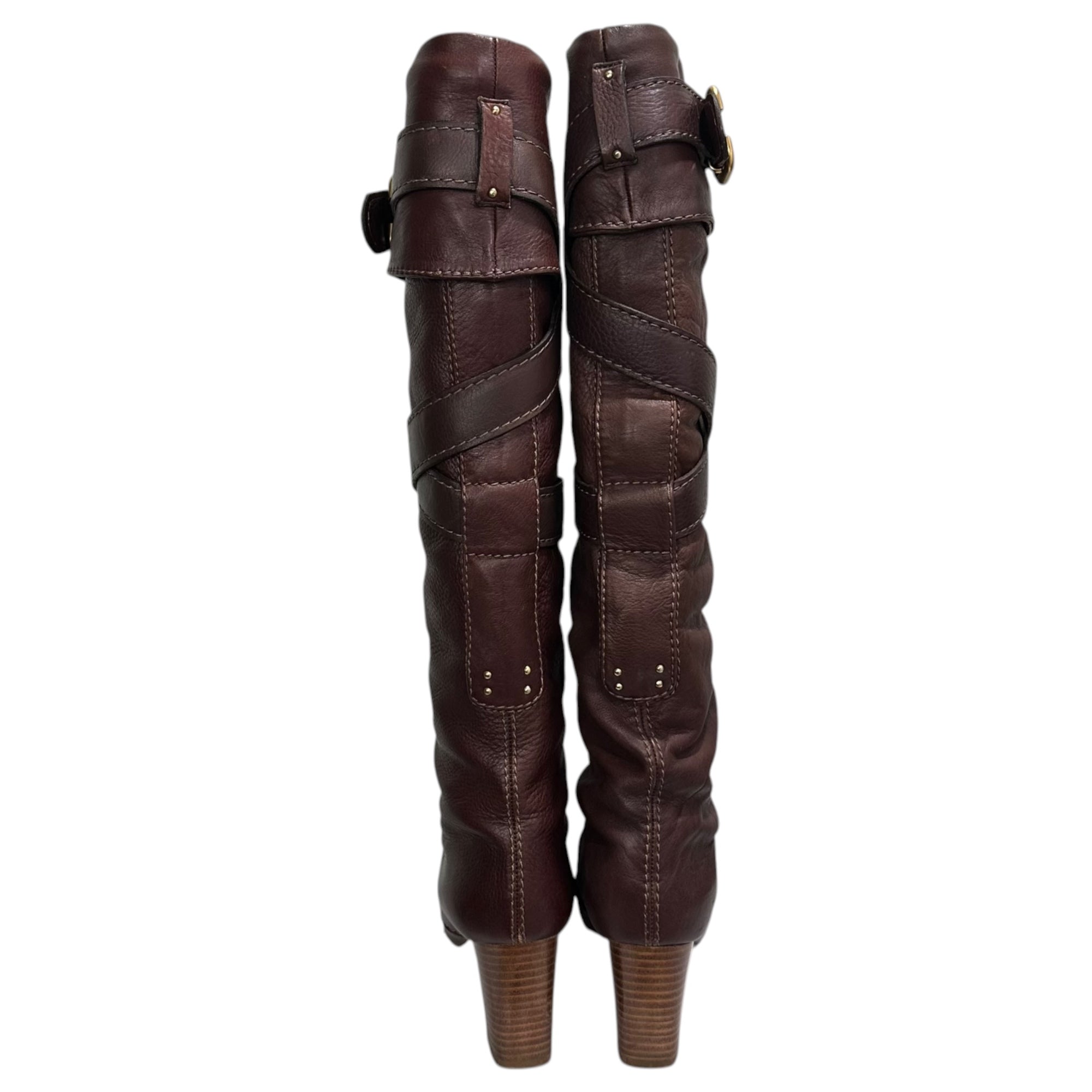 CHLOE(クロエ) Cross-strap Heeled Leather Long Boots クロスベルト ヒール レザー ロング ブーツ 36 1/2(23.5cm程度) ブラウン