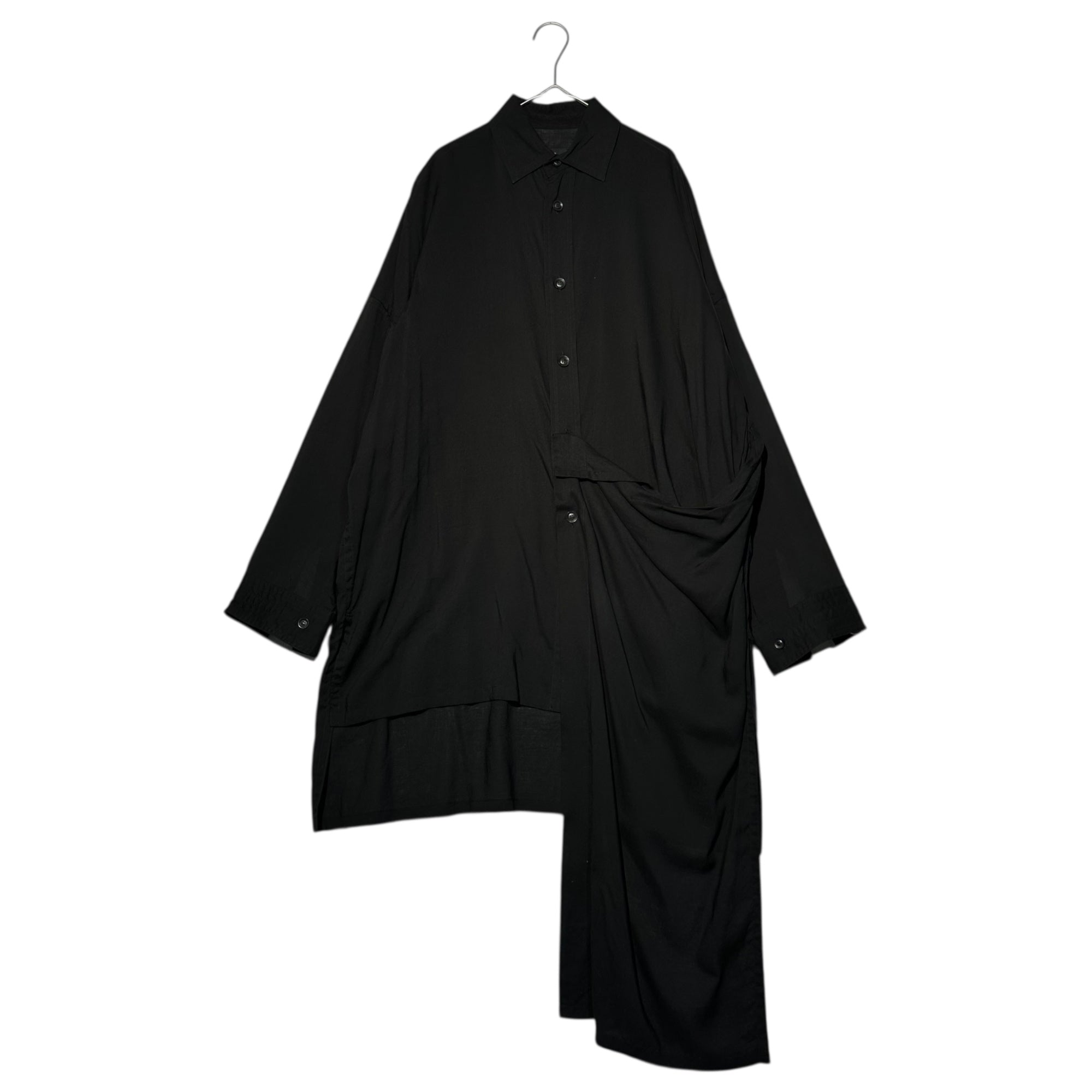 B YOHJI YAMAMOTO(ビー ヨウジヤマモト) B/FLUTTERING SHIRT 左薙ぎ 長袖 ロング シャツ NN-B57-201 1(S程度) ブラック