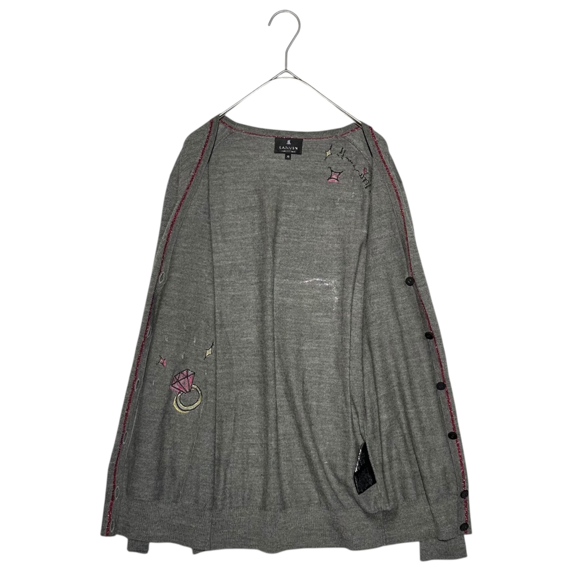 LANVIN COLLECTION(ランバン コレクション) Beaded Patch Decoration Ensemble Cardigan ビーズ ワッペン 装飾 アンサンブル カーディガン 38(M程度) グレー