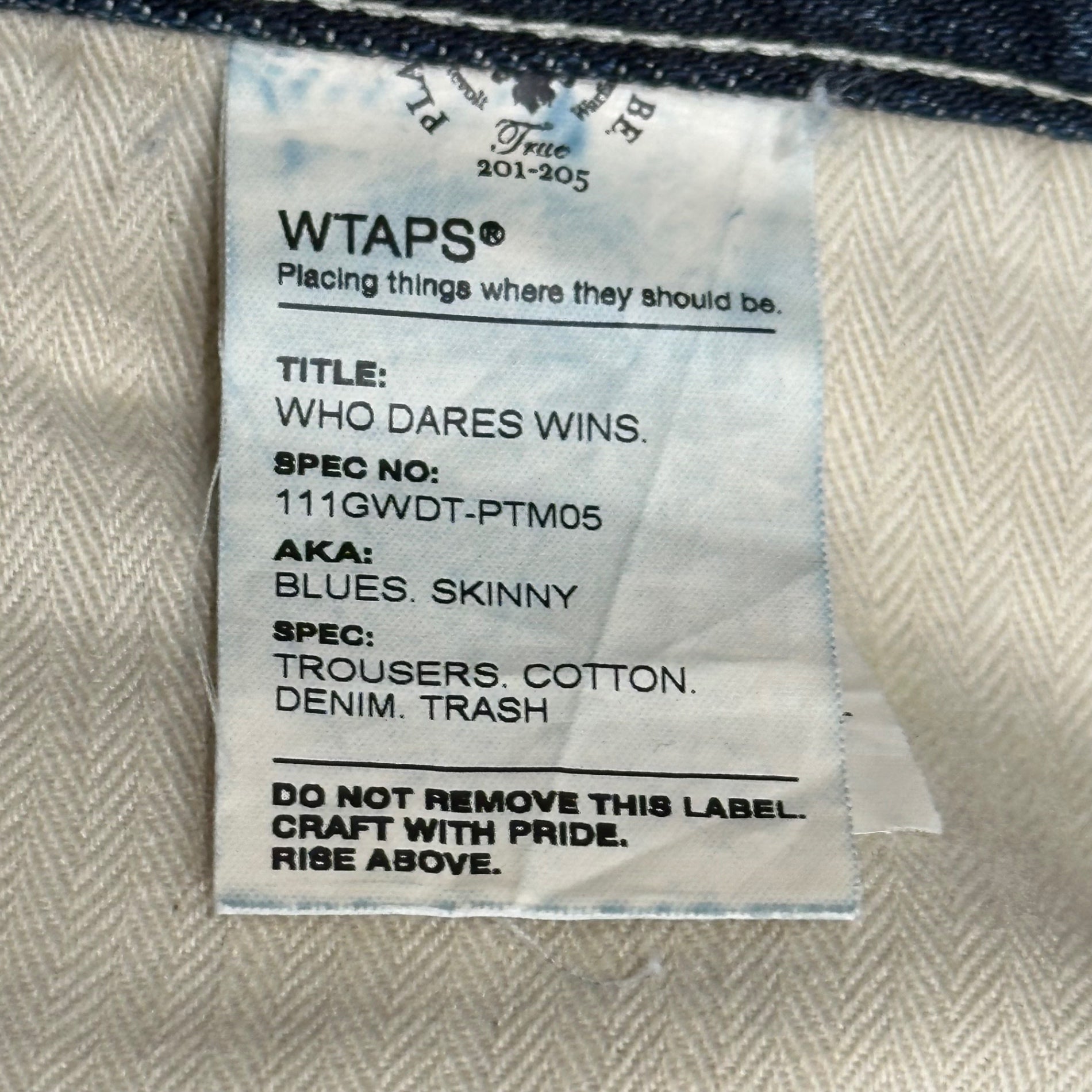 WTAPS(ダブルタップス) 11SS BLUES SKINNY TROUSERS COTTON DENIM TRASH ブルース スキニー パンツ コットン デニム トラッシュ  111GWDT-PTM05 L インディゴ ダメージ リペア加工