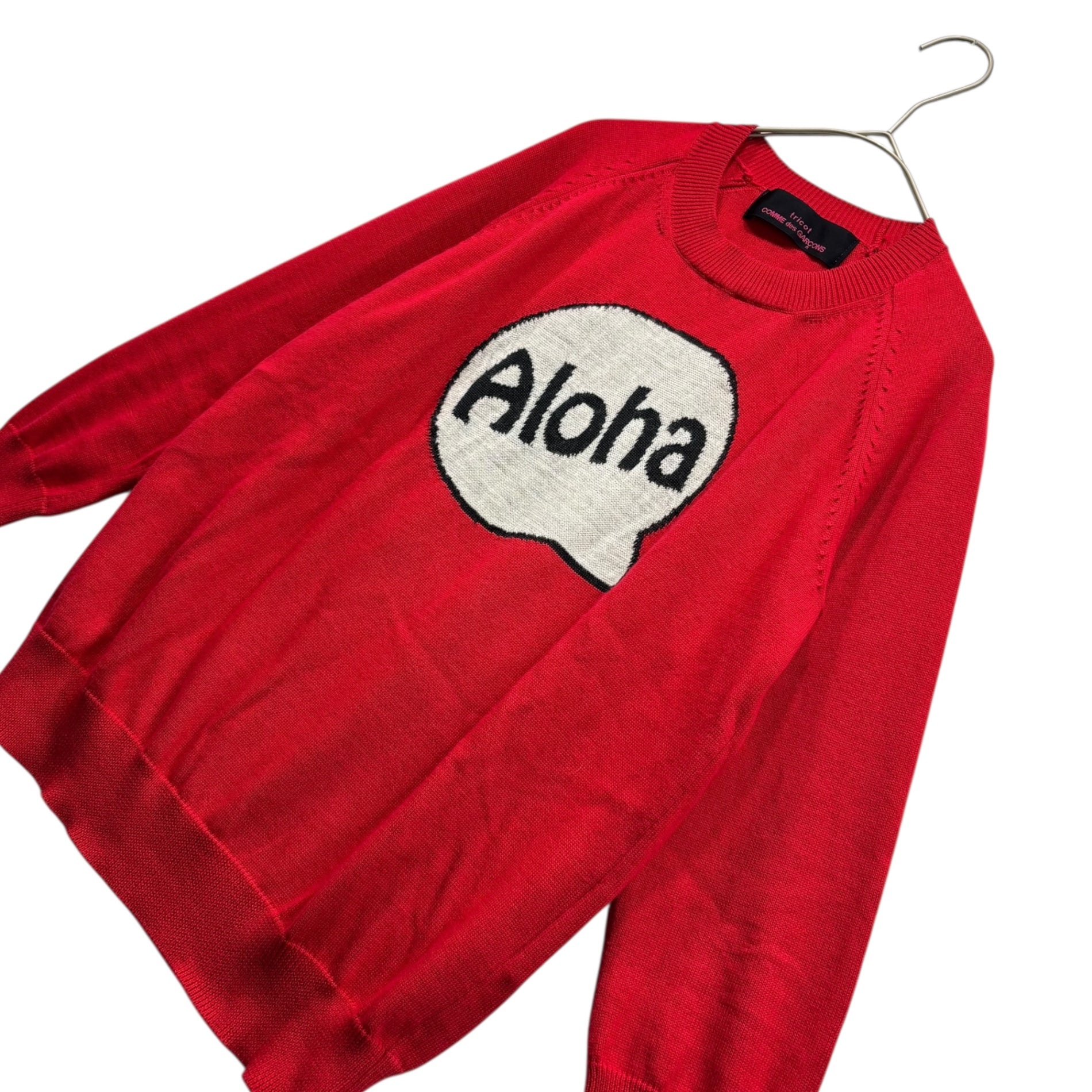 tricot COMME des GARCONS(トリココムデギャルソン) 15AW Bubble “ALOHA” Design Crew Neck Knit 吹き出し アロハ デザイン クルーネック コットン ニット TP-N208 FREE レッド AD2015