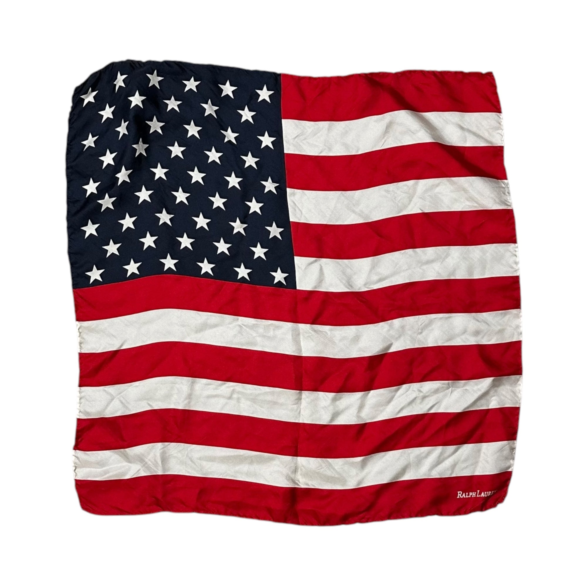 POLO RALPH LAUREN(ポロラルフローレン) American Flag Silk Scarf アメリカ 星条旗 シルク スカーフ 56cm×56cm ネイビー×レッド×ホワイト