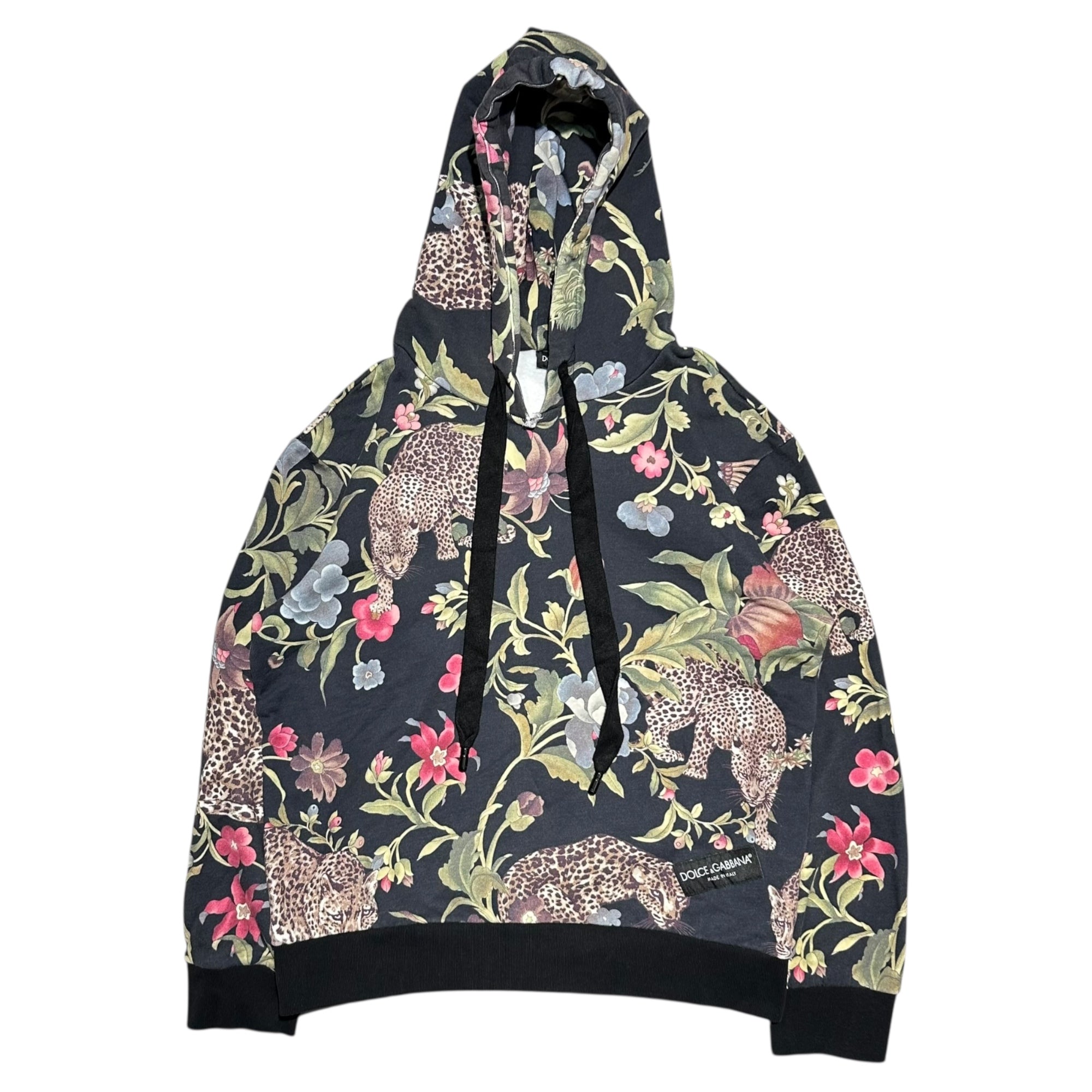 DOLCE&GABBANA(ドルチェ&ガッバーナドルガバ) Botancial & Panther Print Pullover Hoodie ボタニカル ＆ パンサー プリント プルオーバー パーカー G8U43Z G7GM2 L ブラック