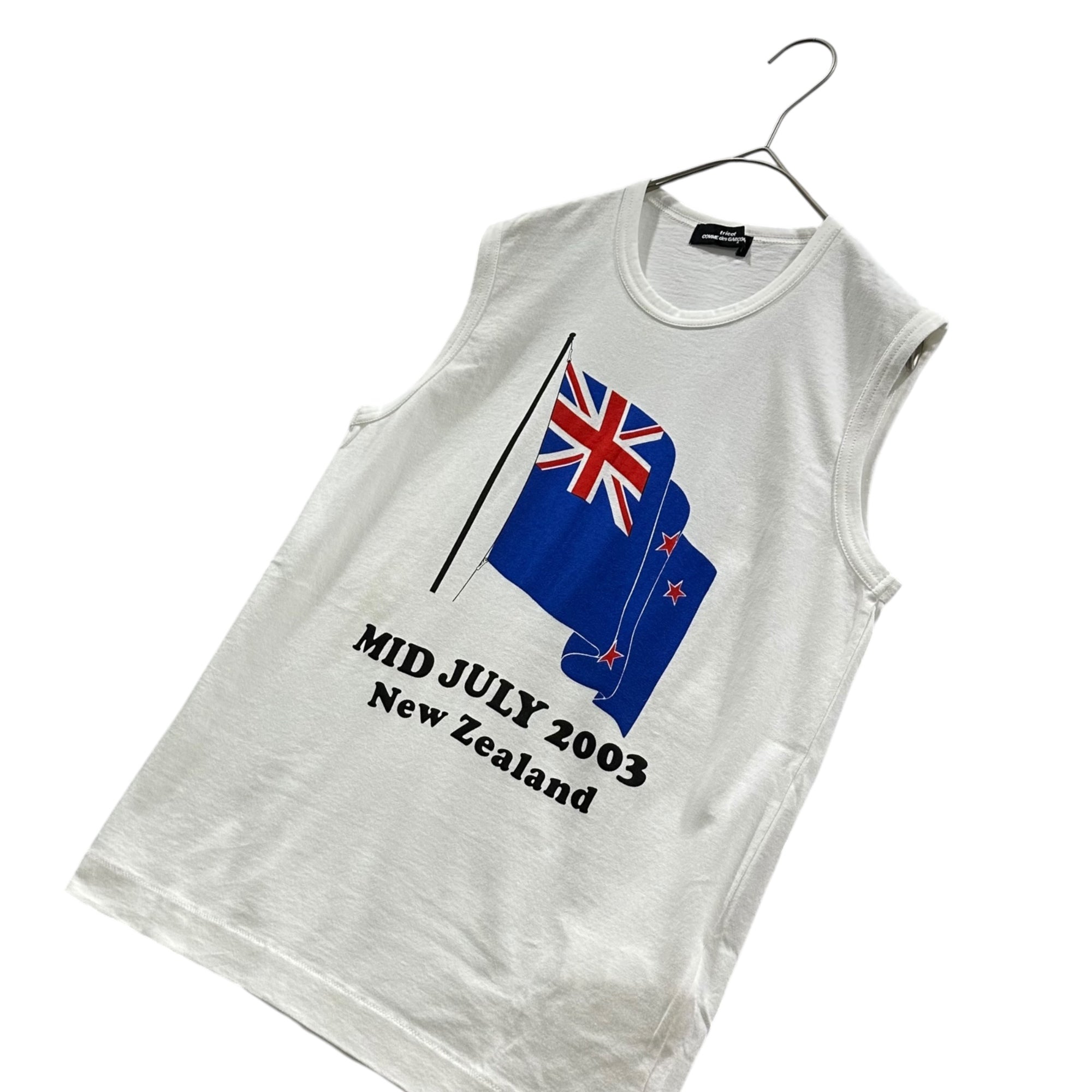tricot COMME des GARCONS(トリココムデギャルソン) 2003AW ”MID JULY 2003 New Zealand” sleeveless T-Shirt ノースリーブ Tシャツ TK-T065 表記無(M程度) ホワイト AD2003