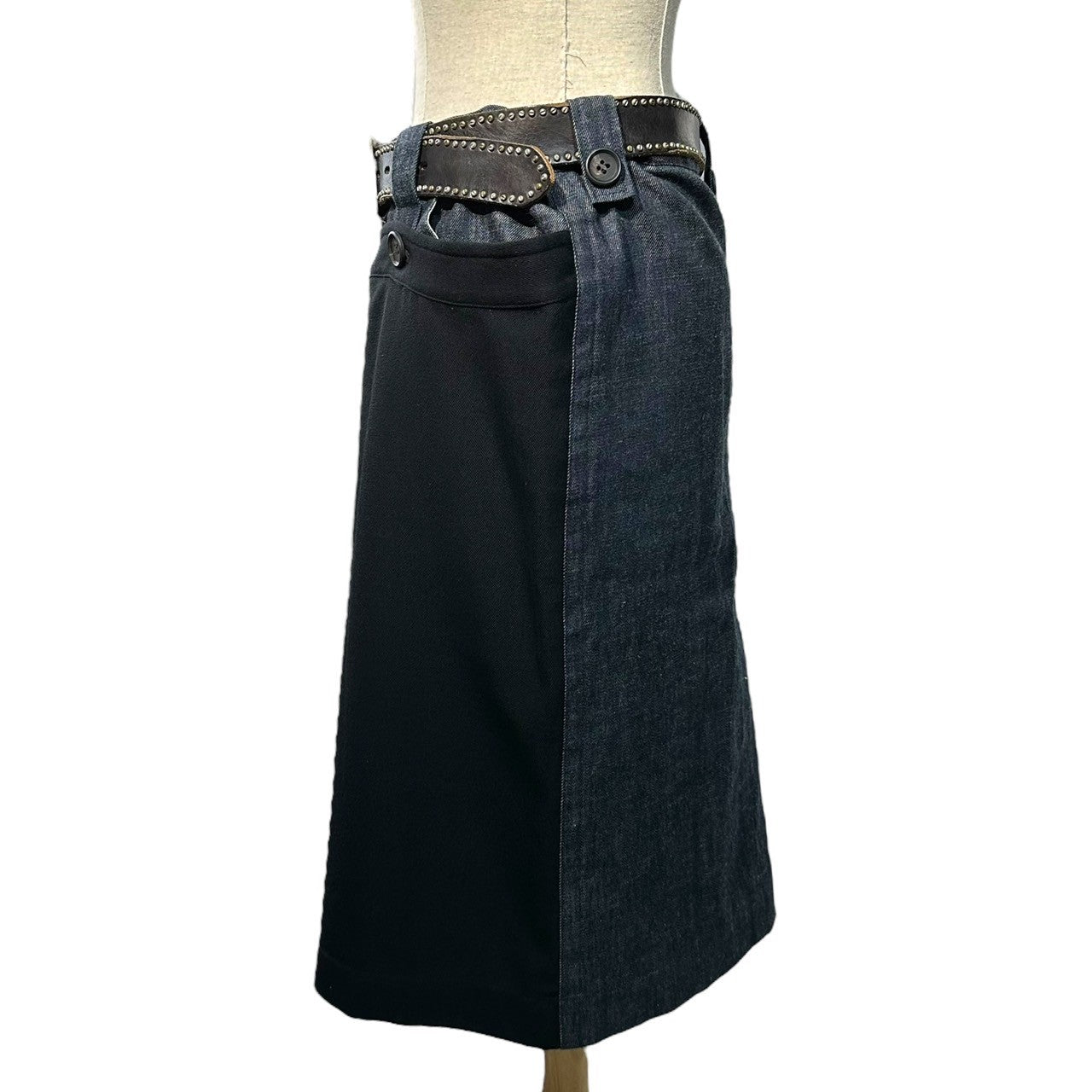 Y's(ワイズ) 13SS Denim Docking Wool Skirt デニム ドッキング ウール スカート YX-S28-800 1 インディゴ×ブラック