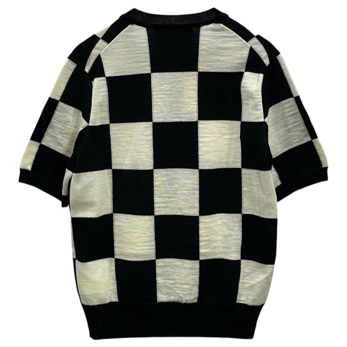 BLACK COMME des GARCONS(ブラックコムデギャルソン) 2009SS Checkered Pattern Short-Sleeve Wool Cardigan チェッカーフラッグ チェック 半袖 ウール カーディガン 1C-N004 XS ホワイト×ブラック AD2008 00s アーカイブ