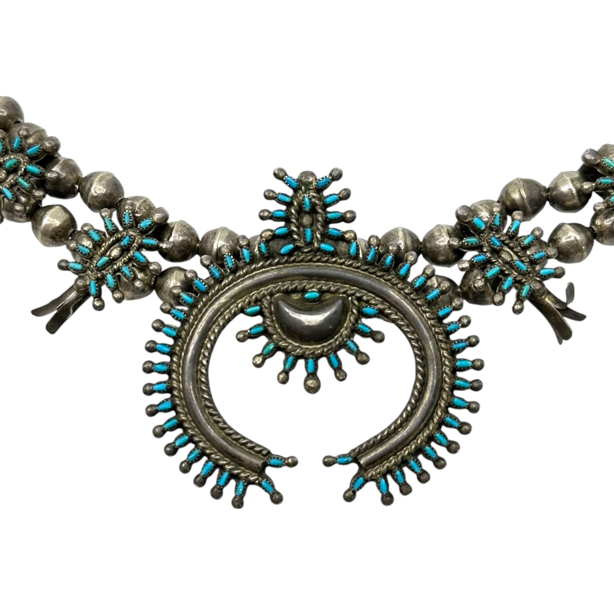 Indian jewelry(インディアン ジュエリー) Zuni Vintage Turquoise Naja Squash Blossom Necklace ズニ族 ヴィンテージ ターコイズ ナジャ スカッシュブロッサム ネックレス シルバー×ターコイズ