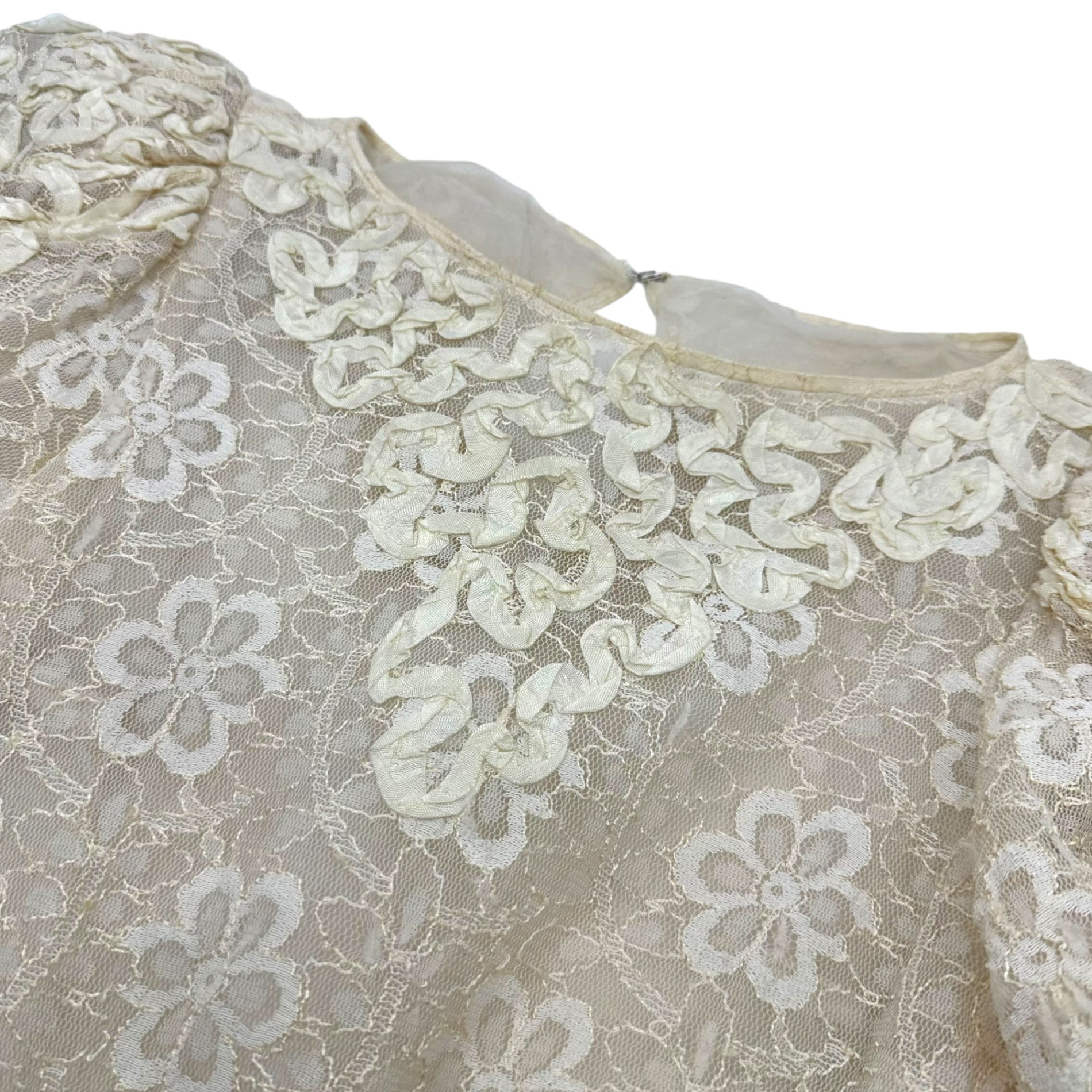 VINTAGE(ヴィンテージ) 80~90's Puff sleeve lace docking dress パフスリーブレースドッキングワンピース アイボリー EURO VINTAGE
