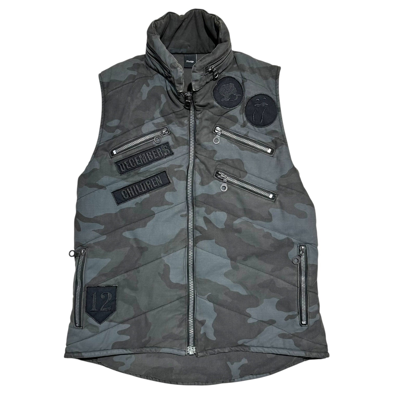 PLEDGE(プレッジ) Camouflage Padded Zip Gimmick Vest カモフラ パテッド ジップ ギミック ベスト 48 グレー